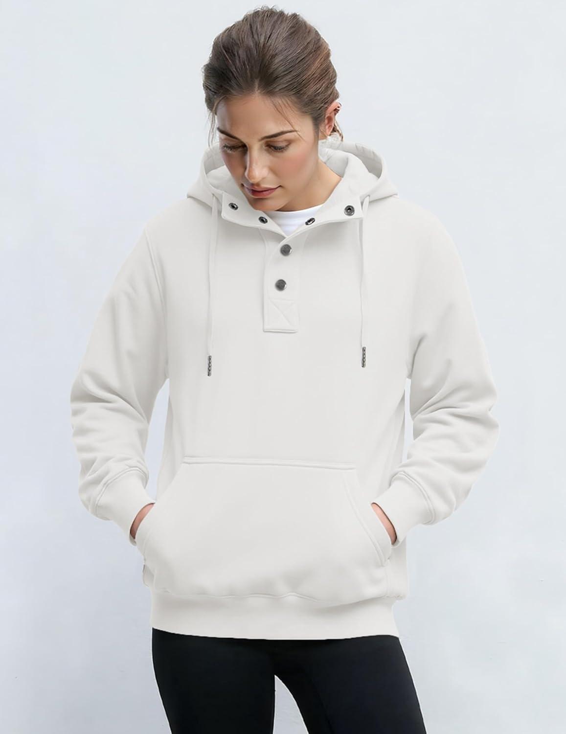 imageJMIERR Mens 2025 Casual Fahsion Fall Hoodie Pullover Quarter Drawstring Fleece Winter Button Hooded Shirt with PocketC White