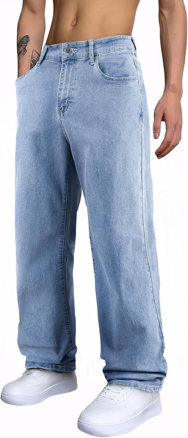 imageJMIERR Mens Baggy Jeans Wide Leg Skater Hip Hop Denim Pants Y2K Vintage Loose Fit StreetwearBeau Blue