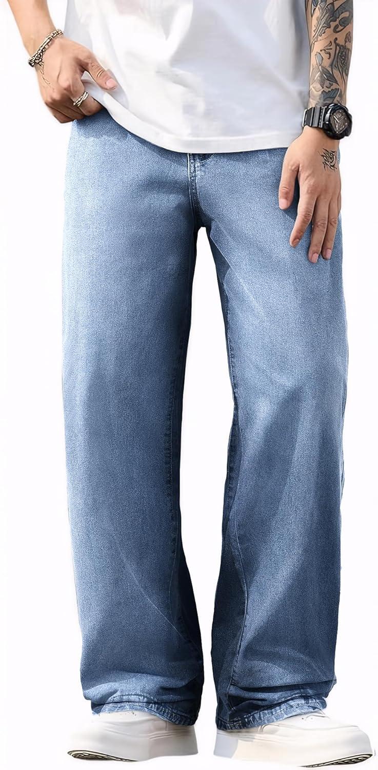 imageJMIERR Mens Baggy Jeans Wide Leg Skater Hip Hop Denim Pants Y2K Vintage Loose Fit StreetwearBeau Blue