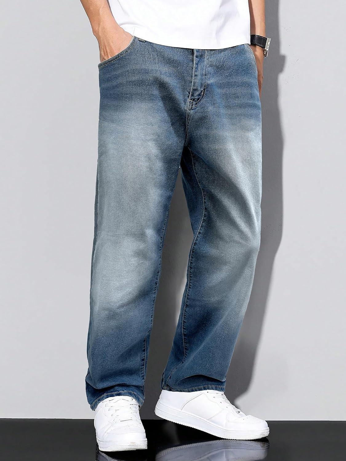 imageJMIERR Mens Baggy Jeans Wide Leg Skater Hip Hop Denim Pants Y2K Vintage Loose Fit StreetwearBlue