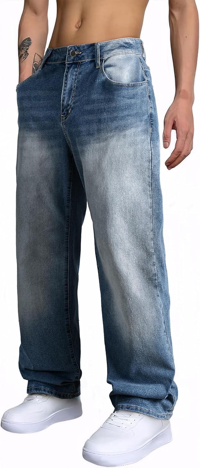 imageJMIERR Mens Baggy Jeans Wide Leg Skater Hip Hop Denim Pants Y2K Vintage Loose Fit StreetwearBlue