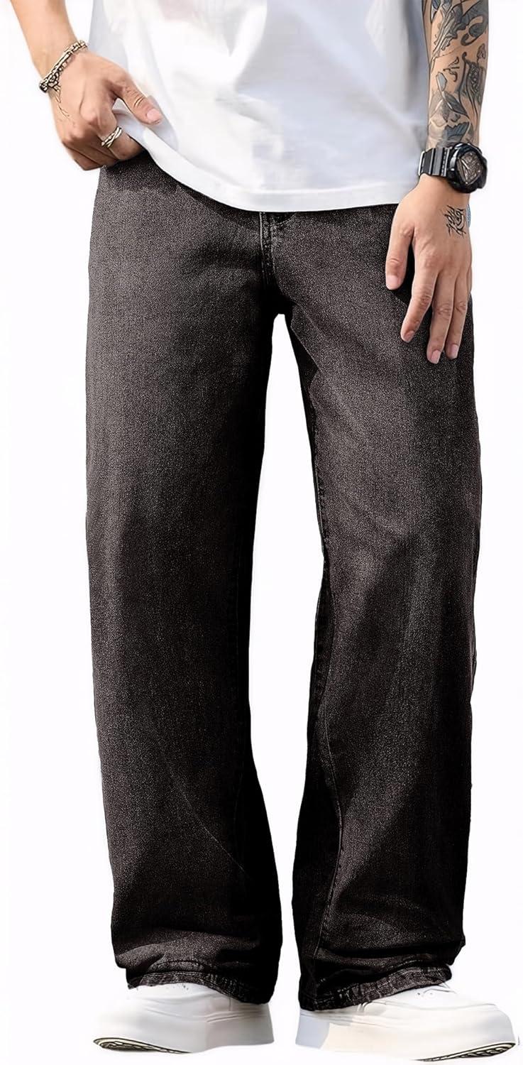 imageJMIERR Mens Baggy Jeans Wide Leg Skater Hip Hop Denim Pants Y2K Vintage Loose Fit StreetwearDark Grey