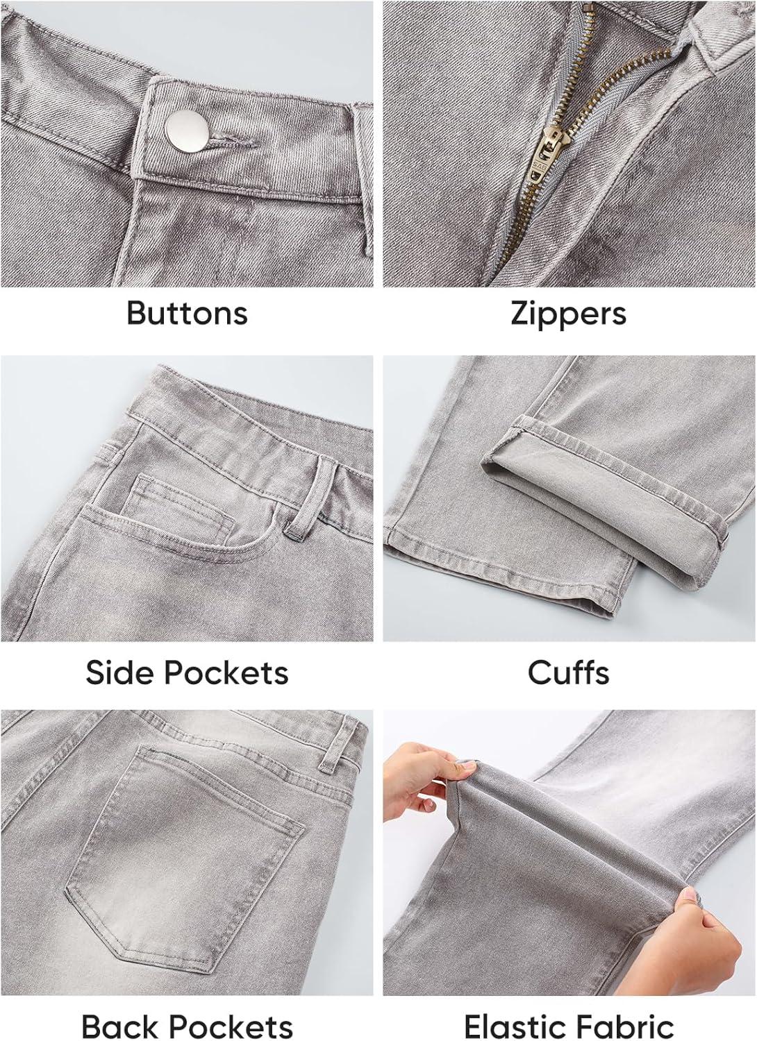 imageJMIERR Mens Baggy Jeans Wide Leg Skater Hip Hop Denim Pants Y2K Vintage Loose Fit StreetwearLight Grey