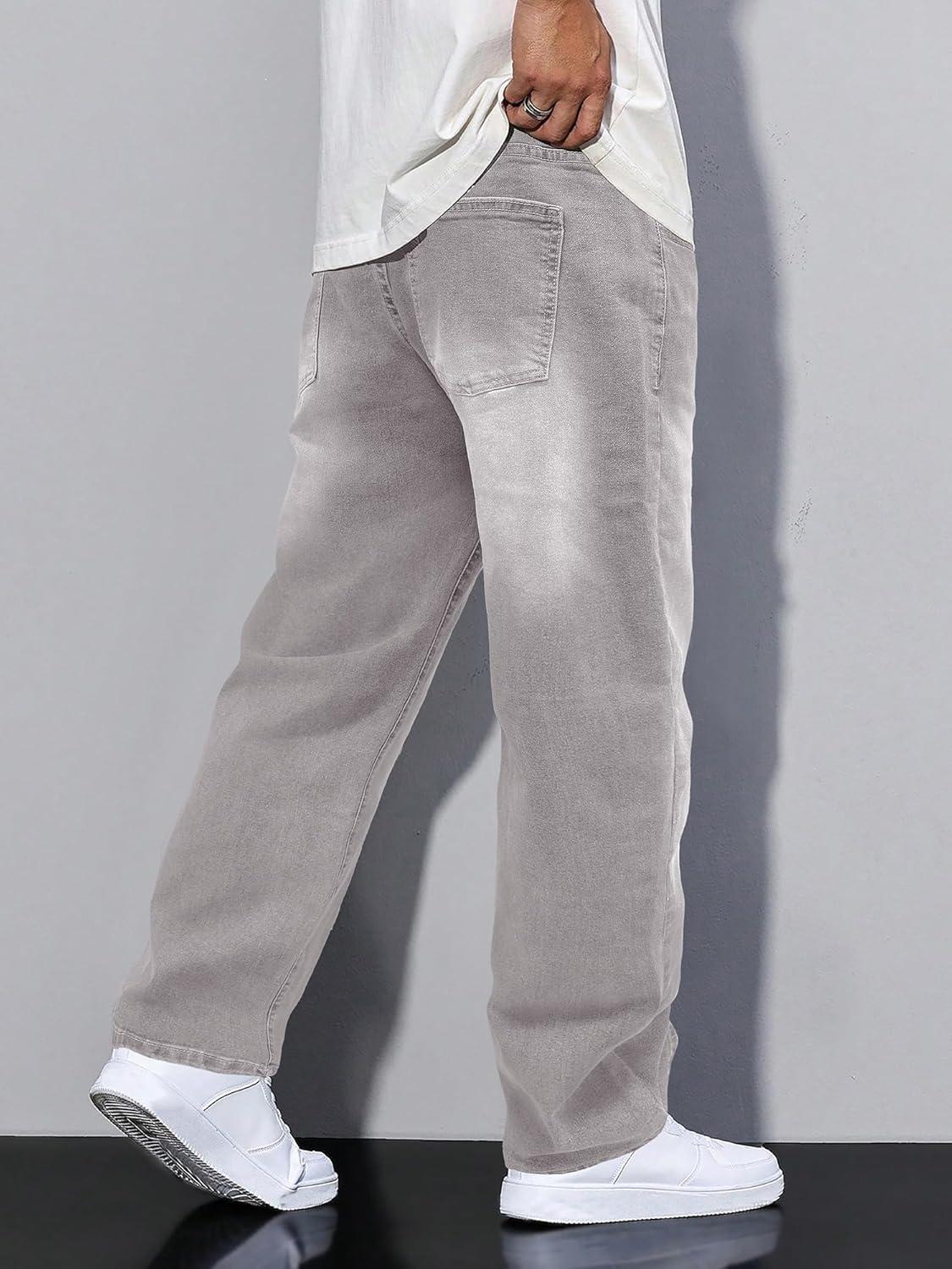 imageJMIERR Mens Baggy Jeans Wide Leg Skater Hip Hop Denim Pants Y2K Vintage Loose Fit StreetwearLight Grey