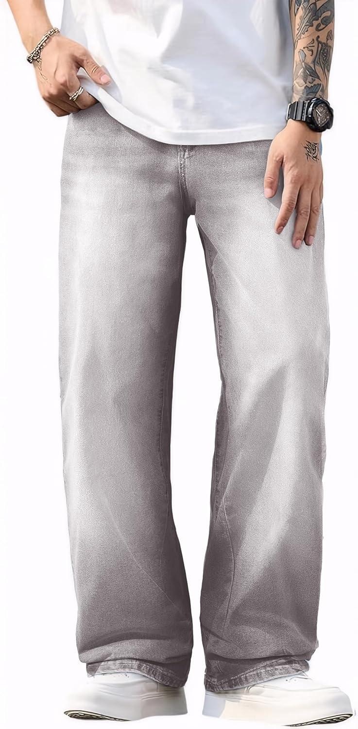imageJMIERR Mens Baggy Jeans Wide Leg Skater Hip Hop Denim Pants Y2K Vintage Loose Fit StreetwearLight Grey