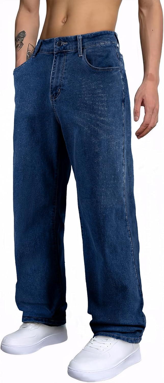 imageJMIERR Mens Baggy Jeans Wide Leg Skater Hip Hop Denim Pants Y2K Vintage Loose Fit StreetwearNavy Blue