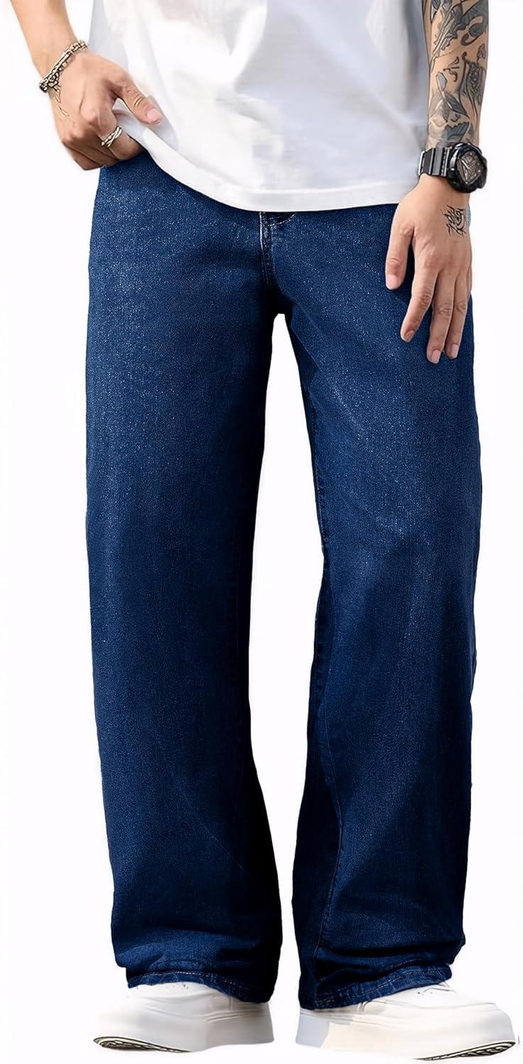 imageJMIERR Mens Baggy Jeans Wide Leg Skater Hip Hop Denim Pants Y2K Vintage Loose Fit StreetwearNavy Blue