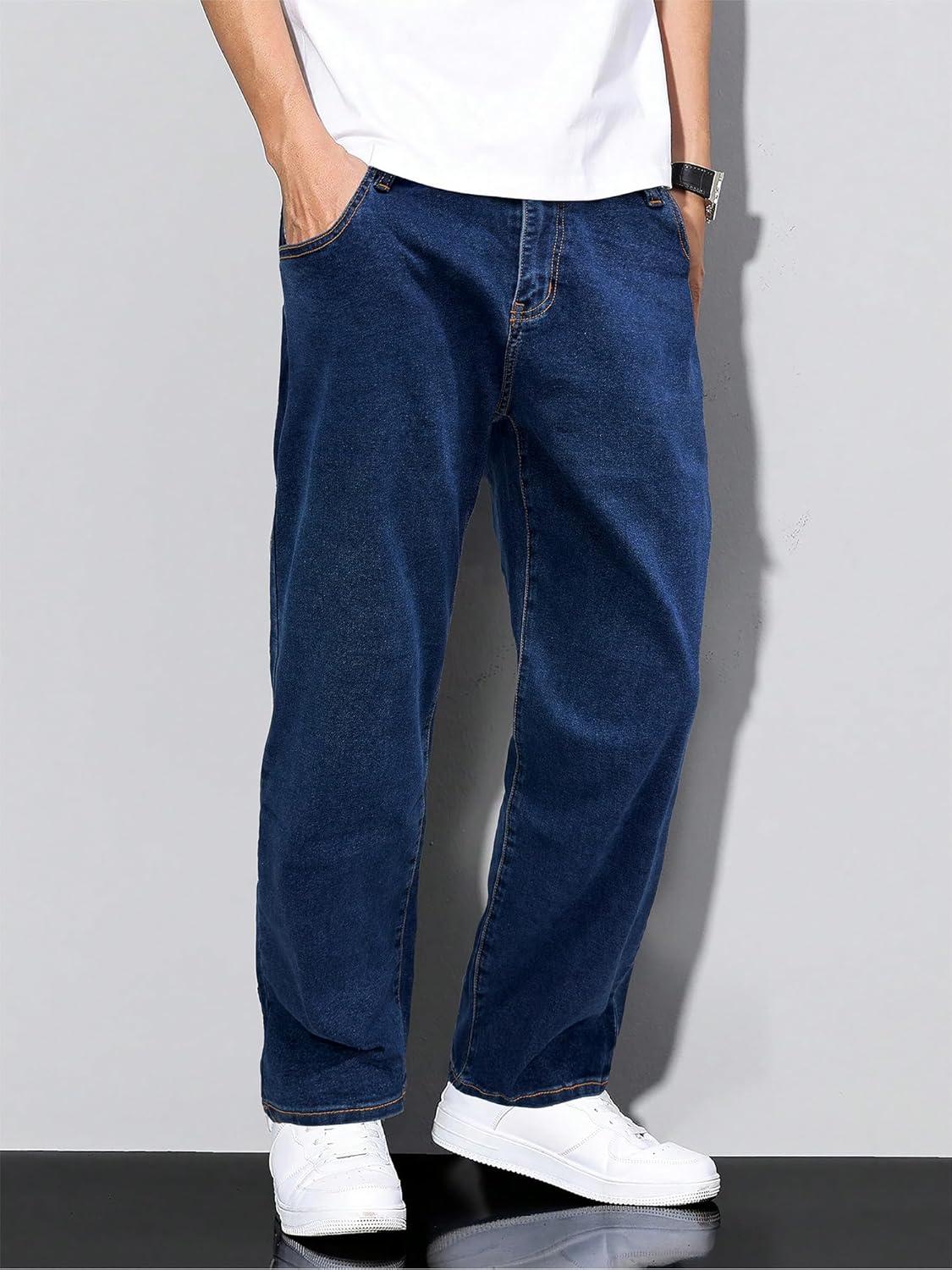 imageJMIERR Mens Baggy Jeans Wide Leg Skater Hip Hop Denim Pants Y2K Vintage Loose Fit StreetwearNavy Blue