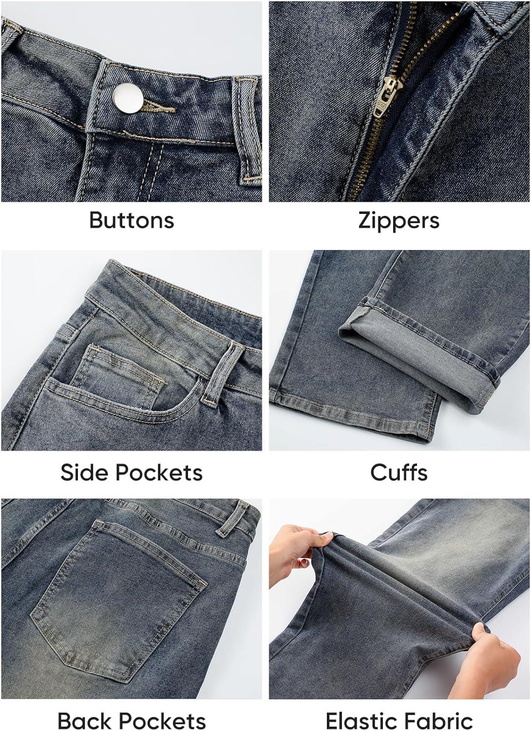 imageJMIERR Mens Baggy Jeans Wide Leg Skater Hip Hop Denim Pants Y2K Vintage Loose Fit StreetwearRetro Blue