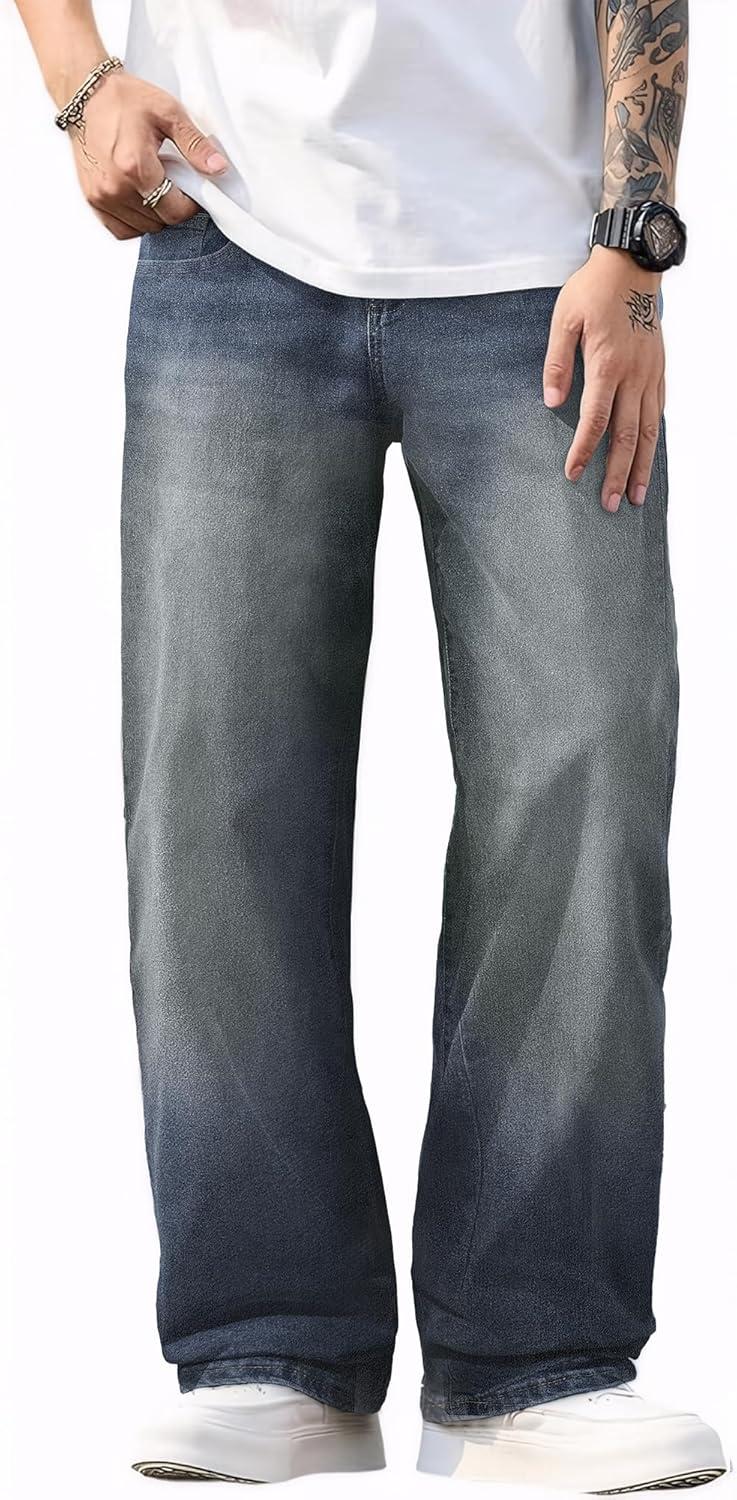 imageJMIERR Mens Baggy Jeans Wide Leg Skater Hip Hop Denim Pants Y2K Vintage Loose Fit StreetwearRetro Blue