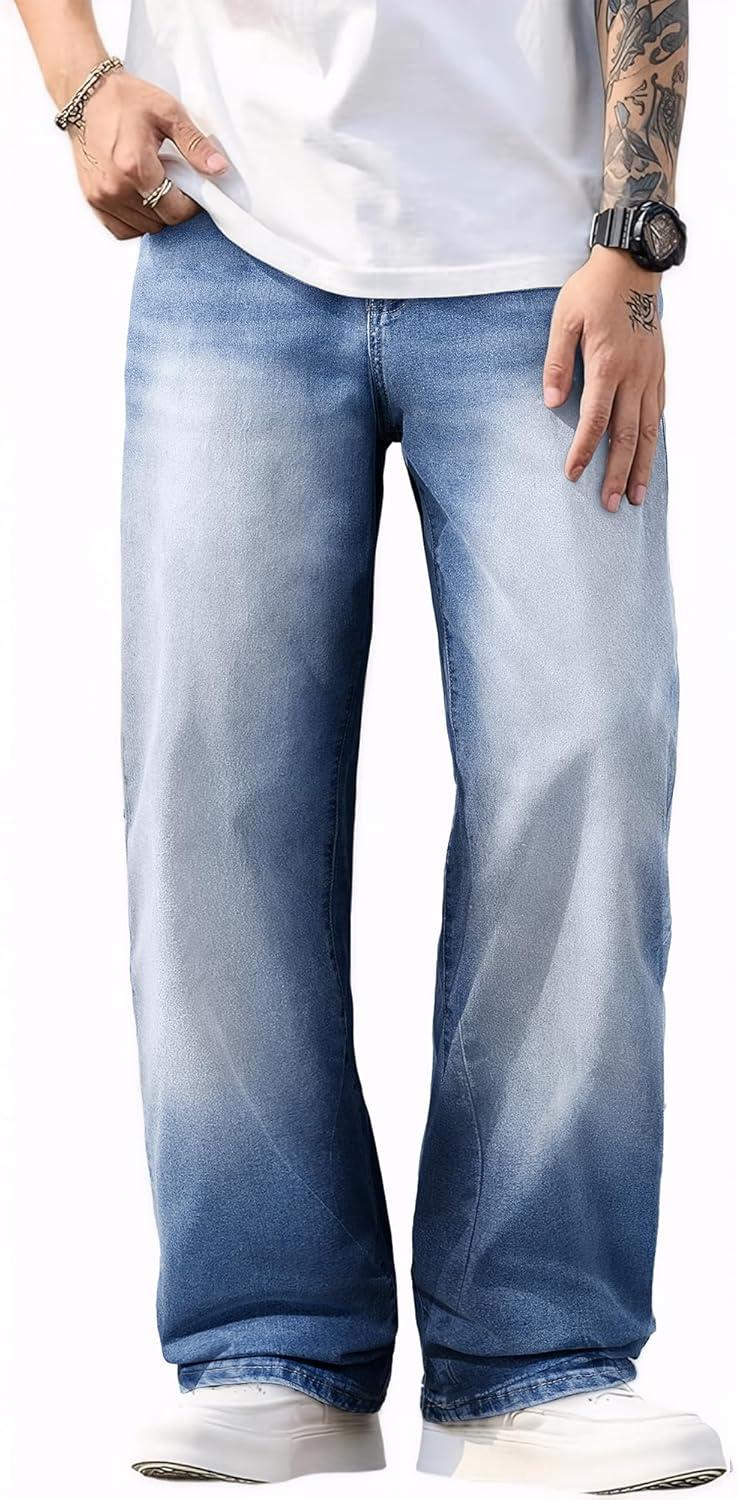 imageJMIERR Mens Baggy Jeans Wide Leg Skater Hip Hop Denim Pants Y2K Vintage Loose Fit StreetwearSky Blue