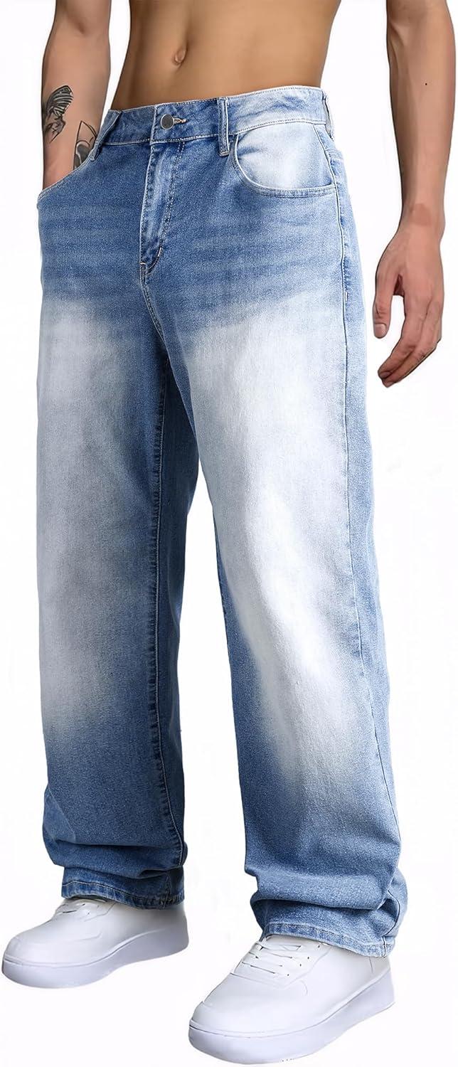 imageJMIERR Mens Baggy Jeans Wide Leg Skater Hip Hop Denim Pants Y2K Vintage Loose Fit StreetwearSky Blue