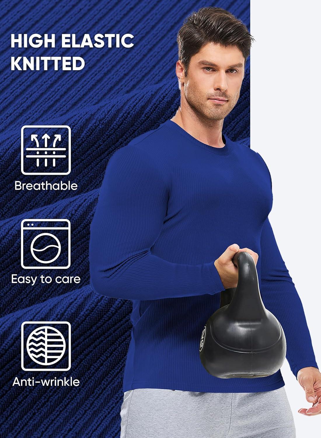 imageJMIERR Mens Fall Crewneck Shirt Long Sleeve AntiWrinkle Casual Muscle T Shirts Workout Slim FittedF Blue 2