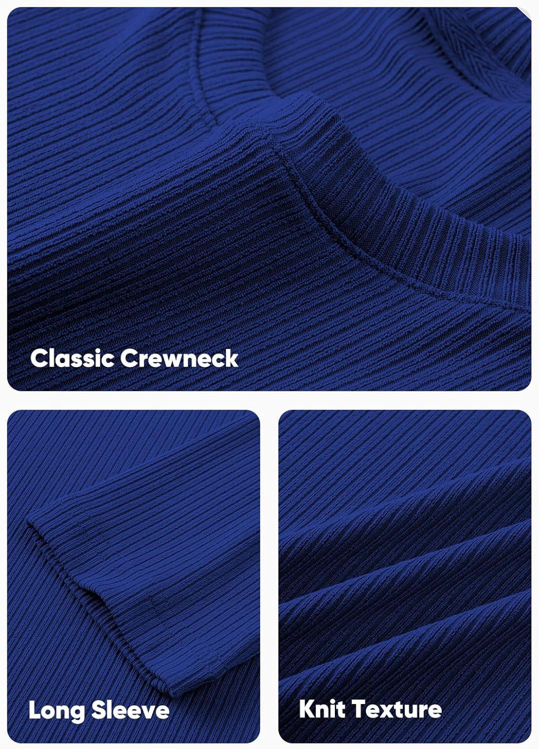 imageJMIERR Mens Fall Crewneck Shirt Long Sleeve AntiWrinkle Casual Muscle T Shirts Workout Slim FittedF Blue 2