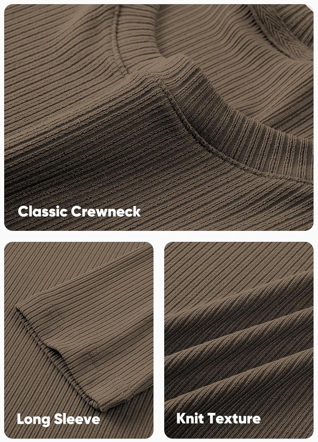 imageJMIERR Mens Fall Crewneck Shirt Long Sleeve AntiWrinkle Casual Muscle T Shirts Workout Slim FittedF Cocoa Brown