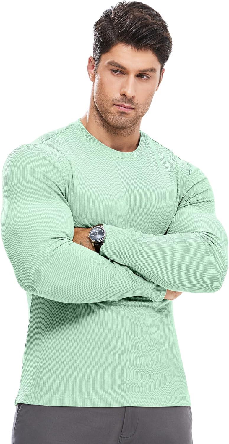 imageJMIERR Mens Fall Crewneck Shirt Long Sleeve AntiWrinkle Casual Muscle T Shirts Workout Slim FittedF Mint Green