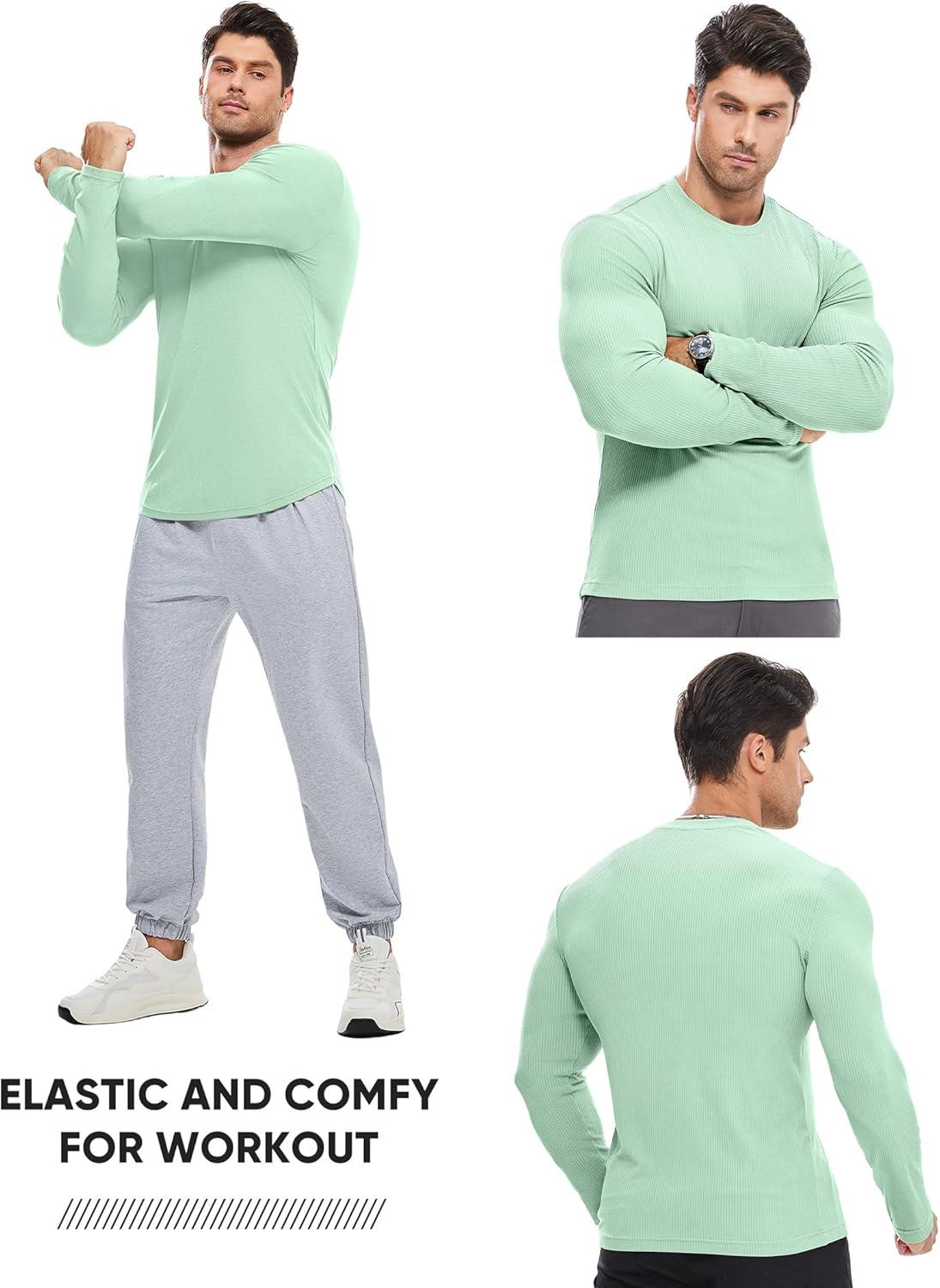 imageJMIERR Mens Fall Crewneck Shirt Long Sleeve AntiWrinkle Casual Muscle T Shirts Workout Slim FittedF Mint Green