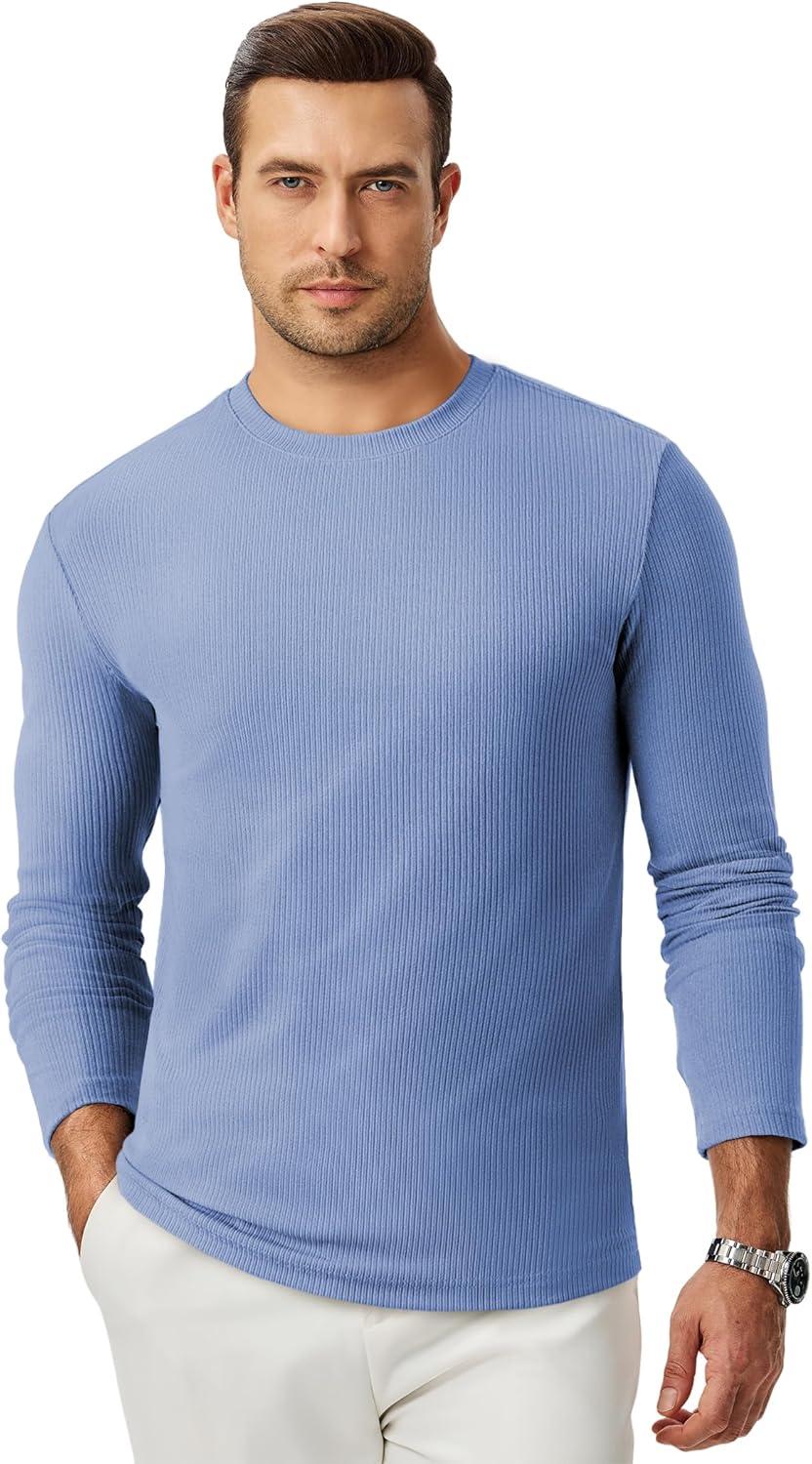 imageJMIERR Mens Fall Crewneck Shirt Long Sleeve AntiWrinkle Casual Muscle T Shirts Workout Slim FittedF Sky Blue