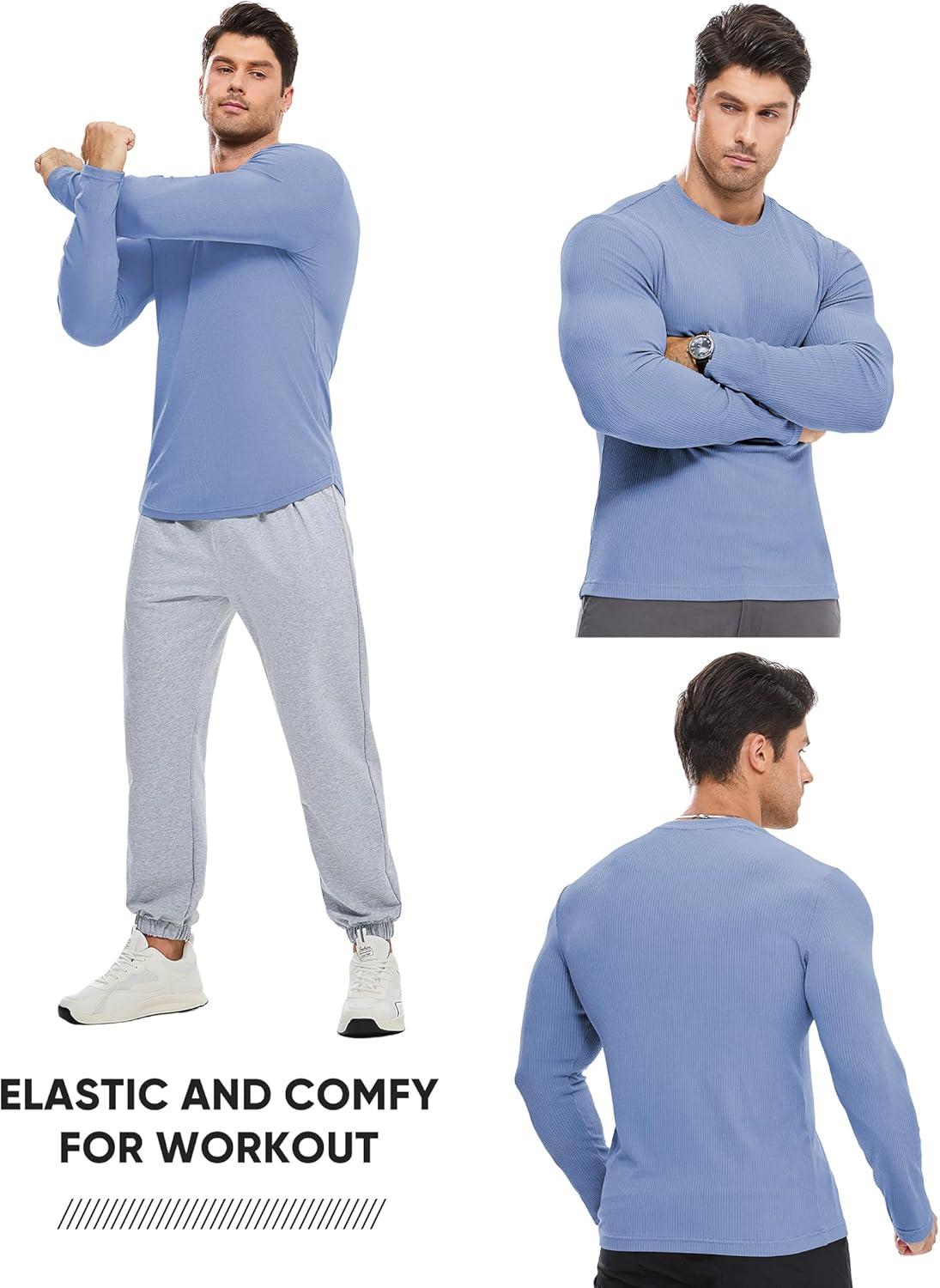 imageJMIERR Mens Fall Crewneck Shirt Long Sleeve AntiWrinkle Casual Muscle T Shirts Workout Slim FittedF Sky Blue