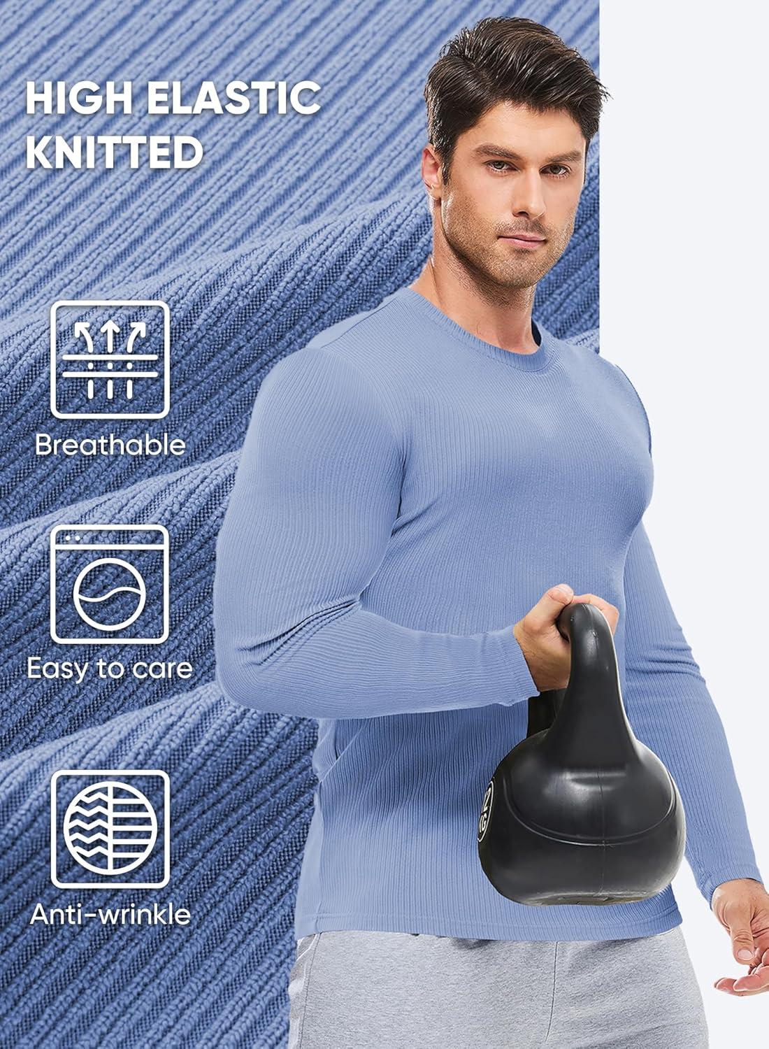 imageJMIERR Mens Fall Crewneck Shirt Long Sleeve AntiWrinkle Casual Muscle T Shirts Workout Slim FittedF Sky Blue