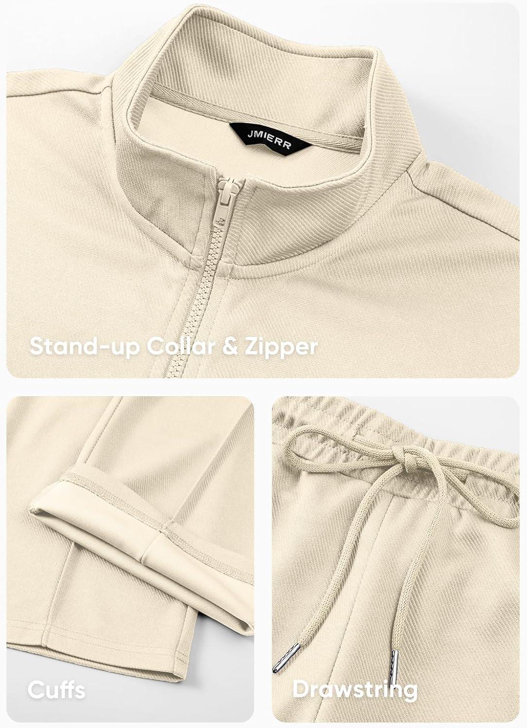 imageJMIERR Mens Tracksuit 2 Piece Set Full Zip Casual Sweatsuit Jogging Suits with Jogger Jackets and Pants Warm Up OutfitsBeige