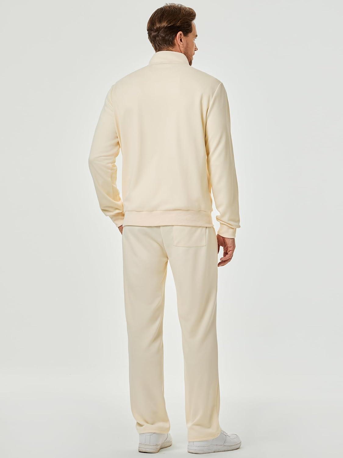 imageJMIERR Mens Tracksuit 2 Piece Set Full Zip Casual Sweatsuit Jogging Suits with Jogger Jackets and Pants Warm Up OutfitsBeige