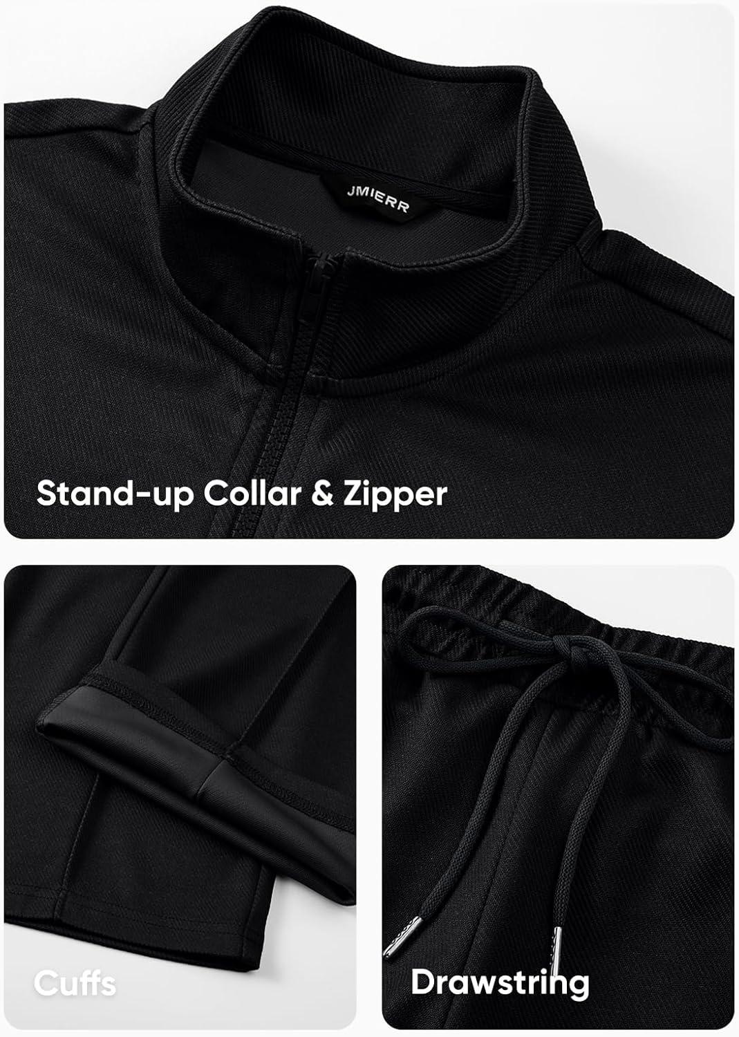 imageJMIERR Mens Tracksuit 2 Piece Set Full Zip Casual Sweatsuit Jogging Suits with Jogger Jackets and Pants Warm Up OutfitsBlack