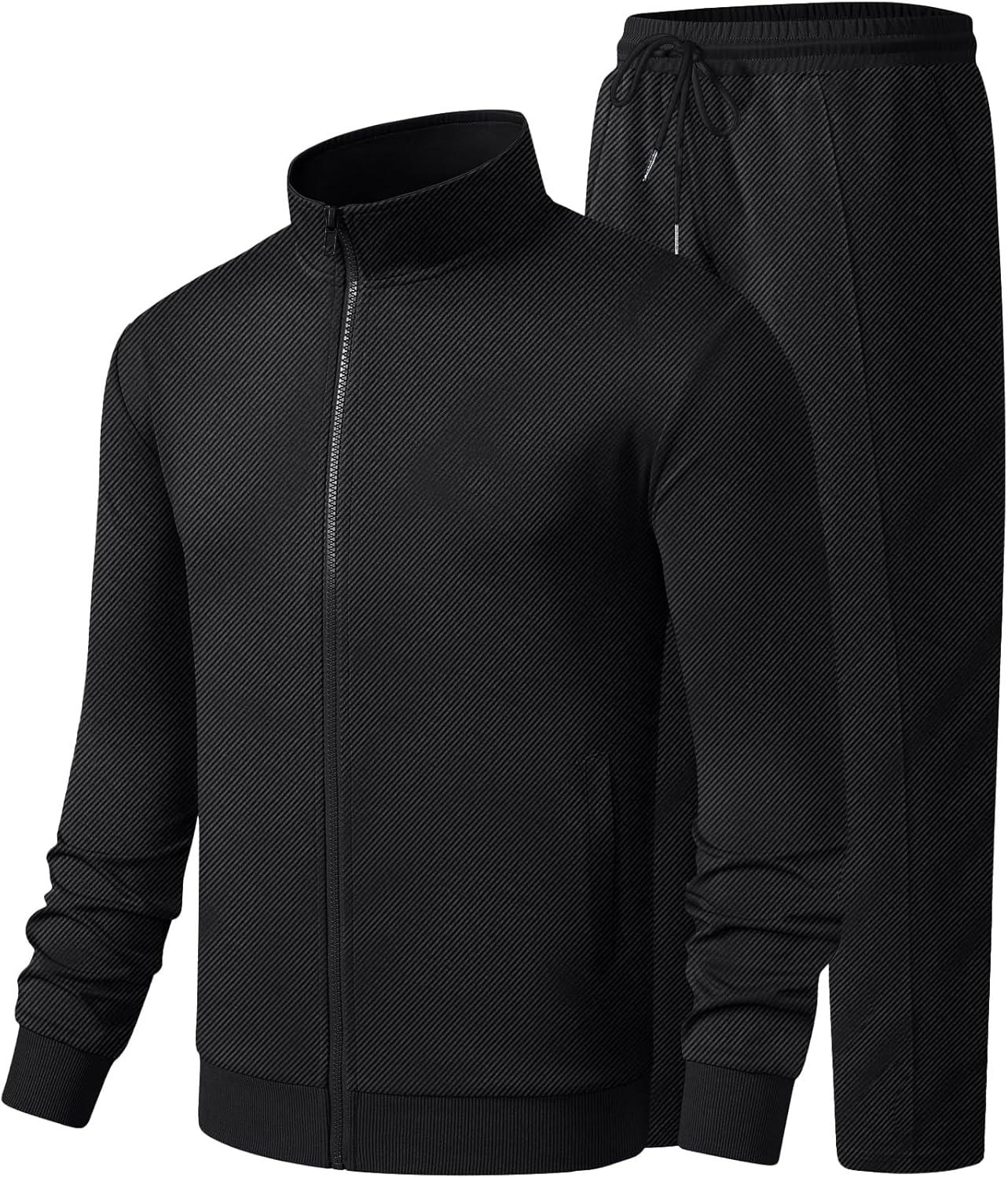 imageJMIERR Mens Tracksuit 2 Piece Set Full Zip Casual Sweatsuit Jogging Suits with Jogger Jackets and Pants Warm Up OutfitsBlack