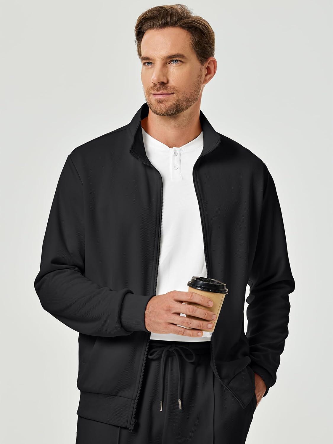 imageJMIERR Mens Tracksuit 2 Piece Set Full Zip Casual Sweatsuit Jogging Suits with Jogger Jackets and Pants Warm Up OutfitsBlack