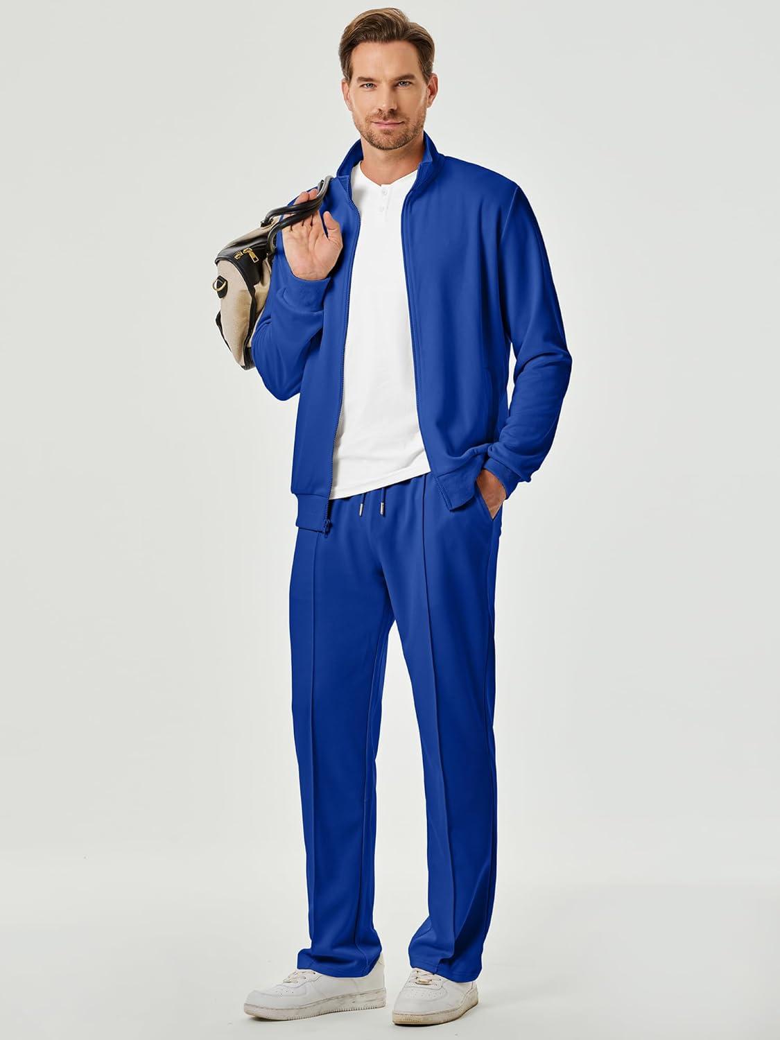 imageJMIERR Mens Tracksuit 2 Piece Set Full Zip Casual Sweatsuit Jogging Suits with Jogger Jackets and Pants Warm Up OutfitsBlue