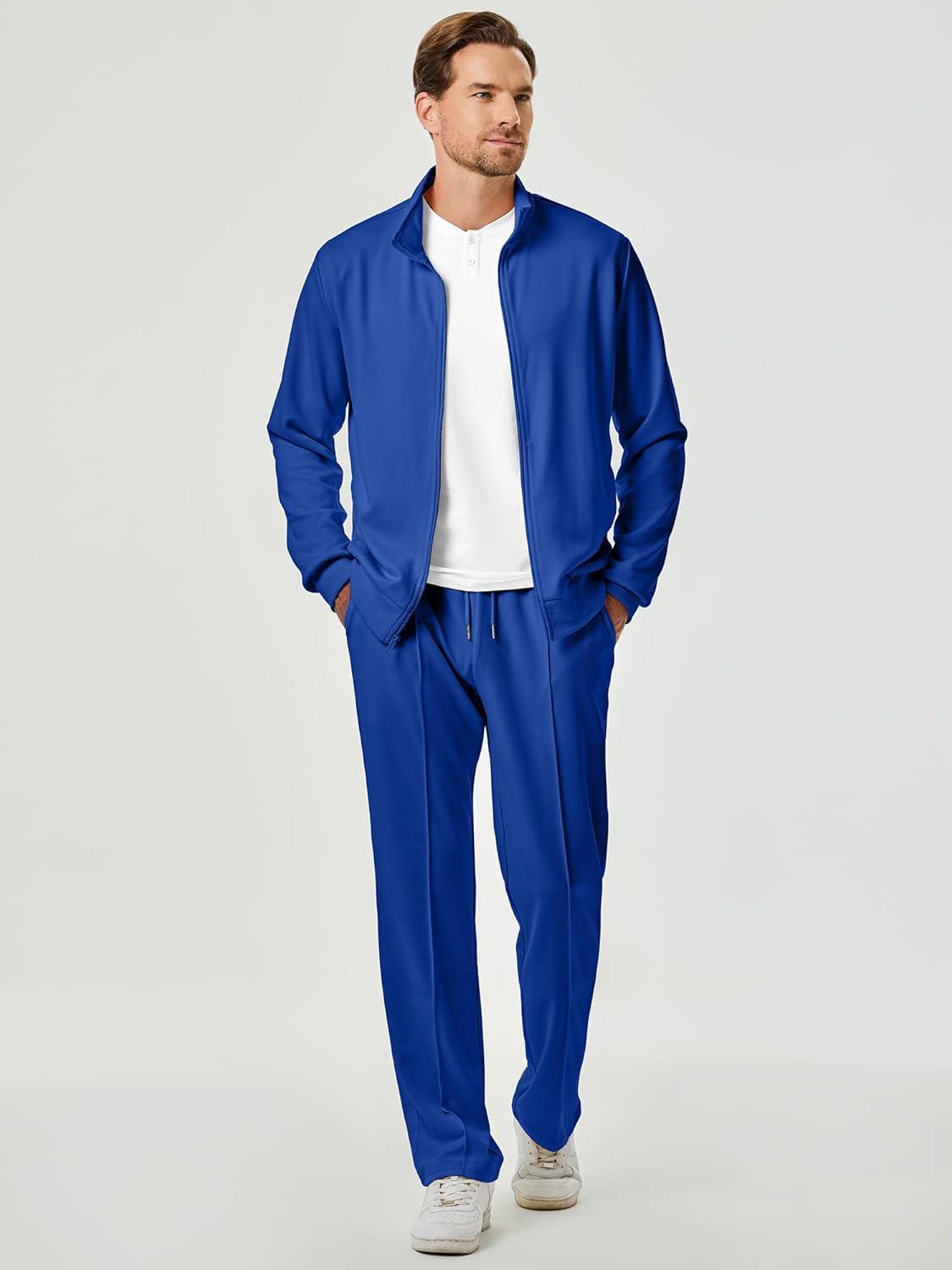 imageJMIERR Mens Tracksuit 2 Piece Set Full Zip Casual Sweatsuit Jogging Suits with Jogger Jackets and Pants Warm Up OutfitsBlue