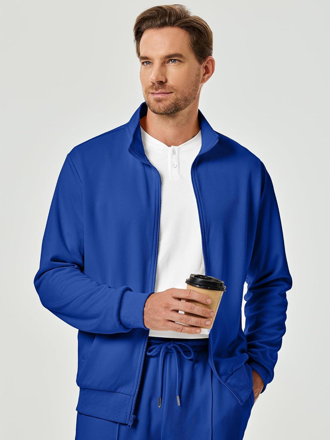 imageJMIERR Mens Tracksuit 2 Piece Set Full Zip Casual Sweatsuit Jogging Suits with Jogger Jackets and Pants Warm Up OutfitsBlue