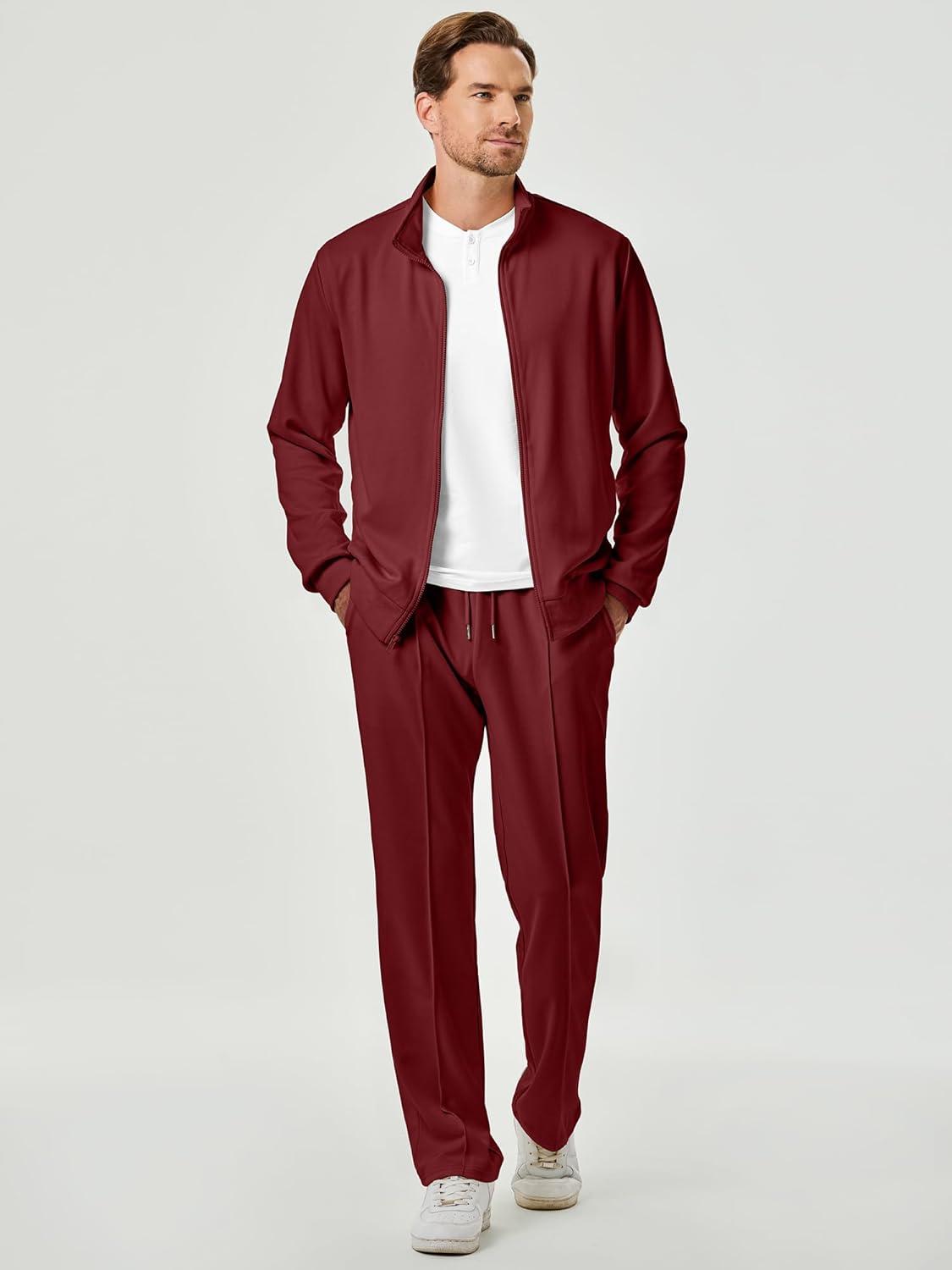 imageJMIERR Mens Tracksuit 2 Piece Set Full Zip Casual Sweatsuit Jogging Suits with Jogger Jackets and Pants Warm Up OutfitsBurgundy