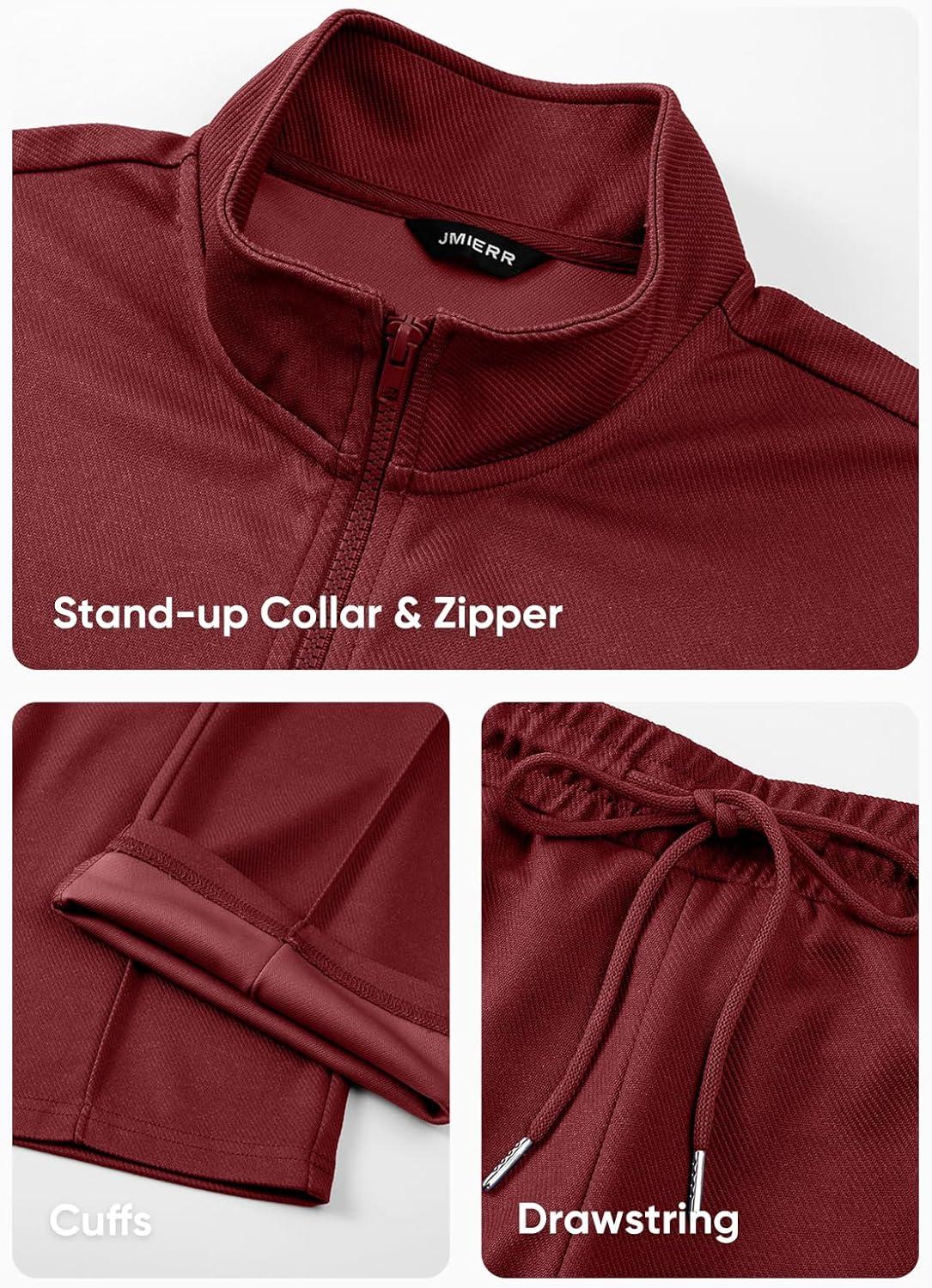 imageJMIERR Mens Tracksuit 2 Piece Set Full Zip Casual Sweatsuit Jogging Suits with Jogger Jackets and Pants Warm Up OutfitsBurgundy