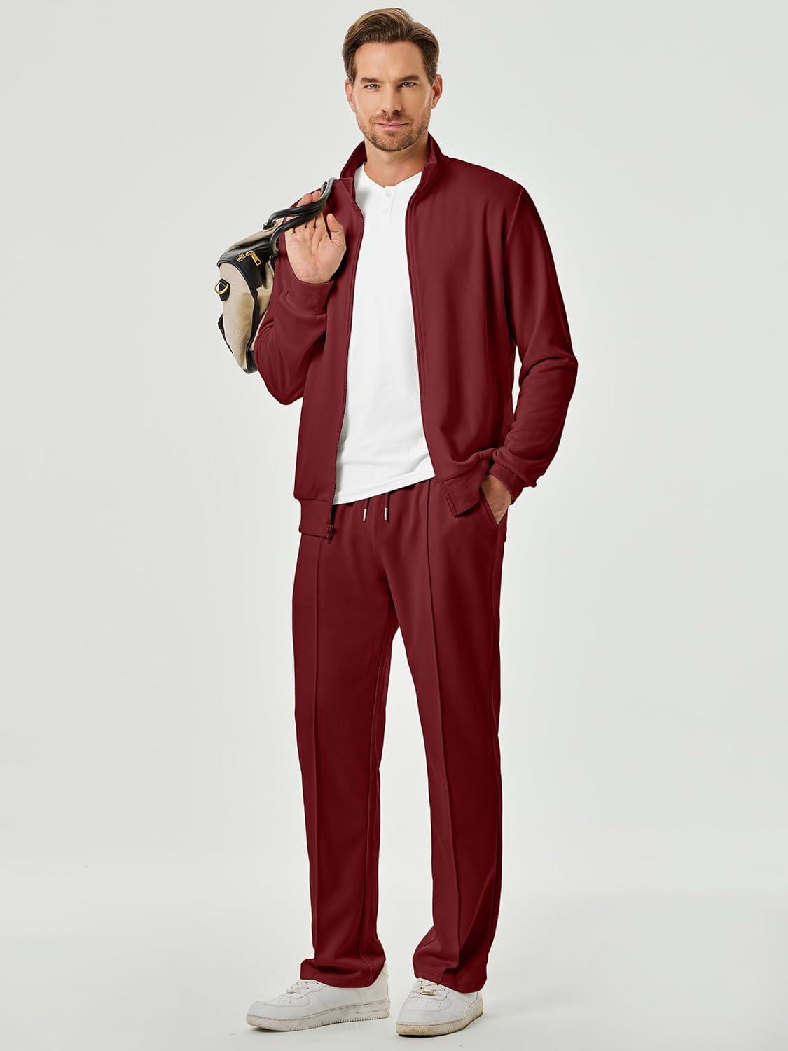 imageJMIERR Mens Tracksuit 2 Piece Set Full Zip Casual Sweatsuit Jogging Suits with Jogger Jackets and Pants Warm Up OutfitsBurgundy