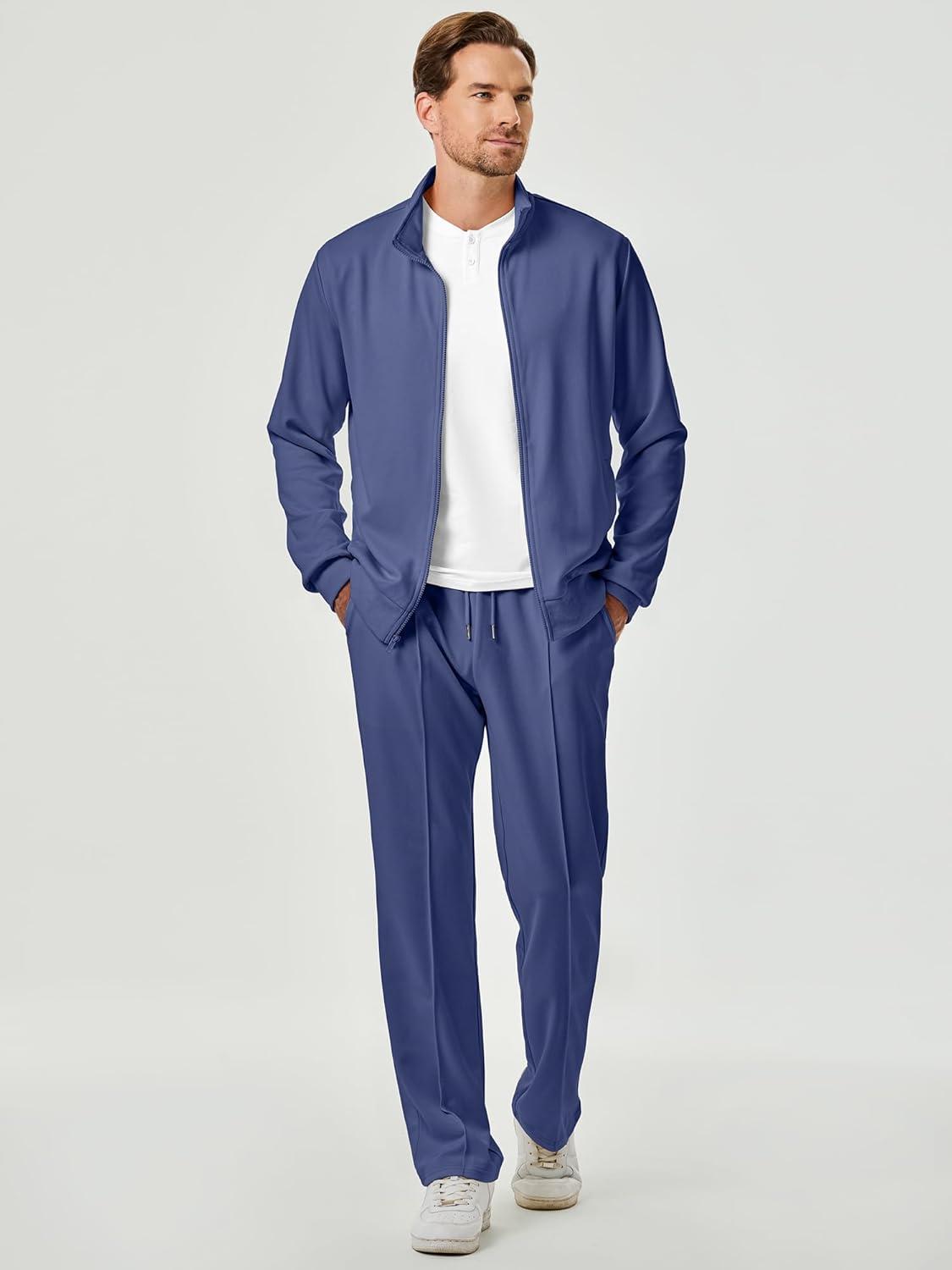 imageJMIERR Mens Tracksuit 2 Piece Set Full Zip Casual Sweatsuit Jogging Suits with Jogger Jackets and Pants Warm Up OutfitsDark Blue