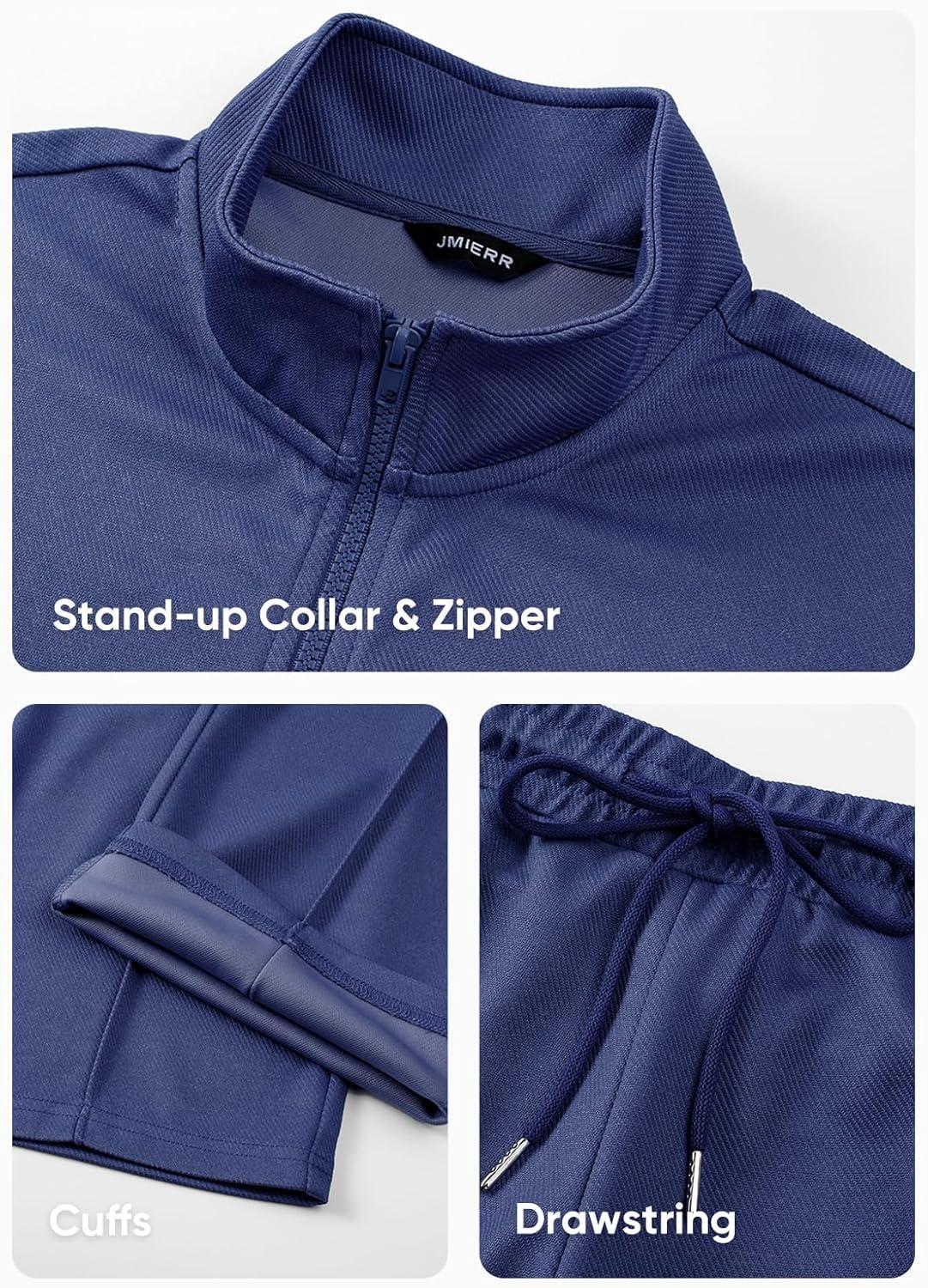 imageJMIERR Mens Tracksuit 2 Piece Set Full Zip Casual Sweatsuit Jogging Suits with Jogger Jackets and Pants Warm Up OutfitsDark Blue