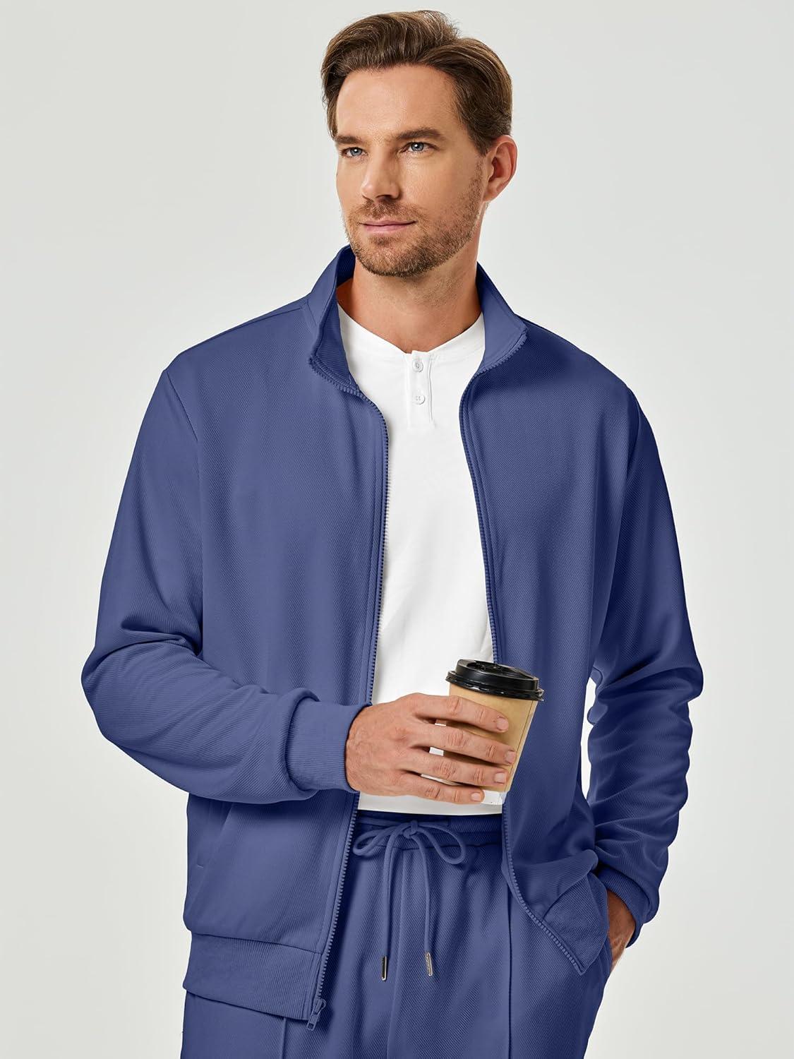 imageJMIERR Mens Tracksuit 2 Piece Set Full Zip Casual Sweatsuit Jogging Suits with Jogger Jackets and Pants Warm Up OutfitsDark Blue