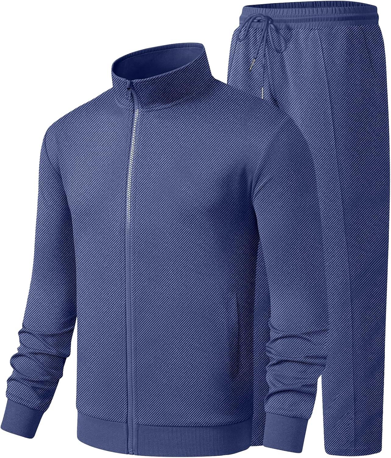 imageJMIERR Mens Tracksuit 2 Piece Set Full Zip Casual Sweatsuit Jogging Suits with Jogger Jackets and Pants Warm Up OutfitsDark Blue