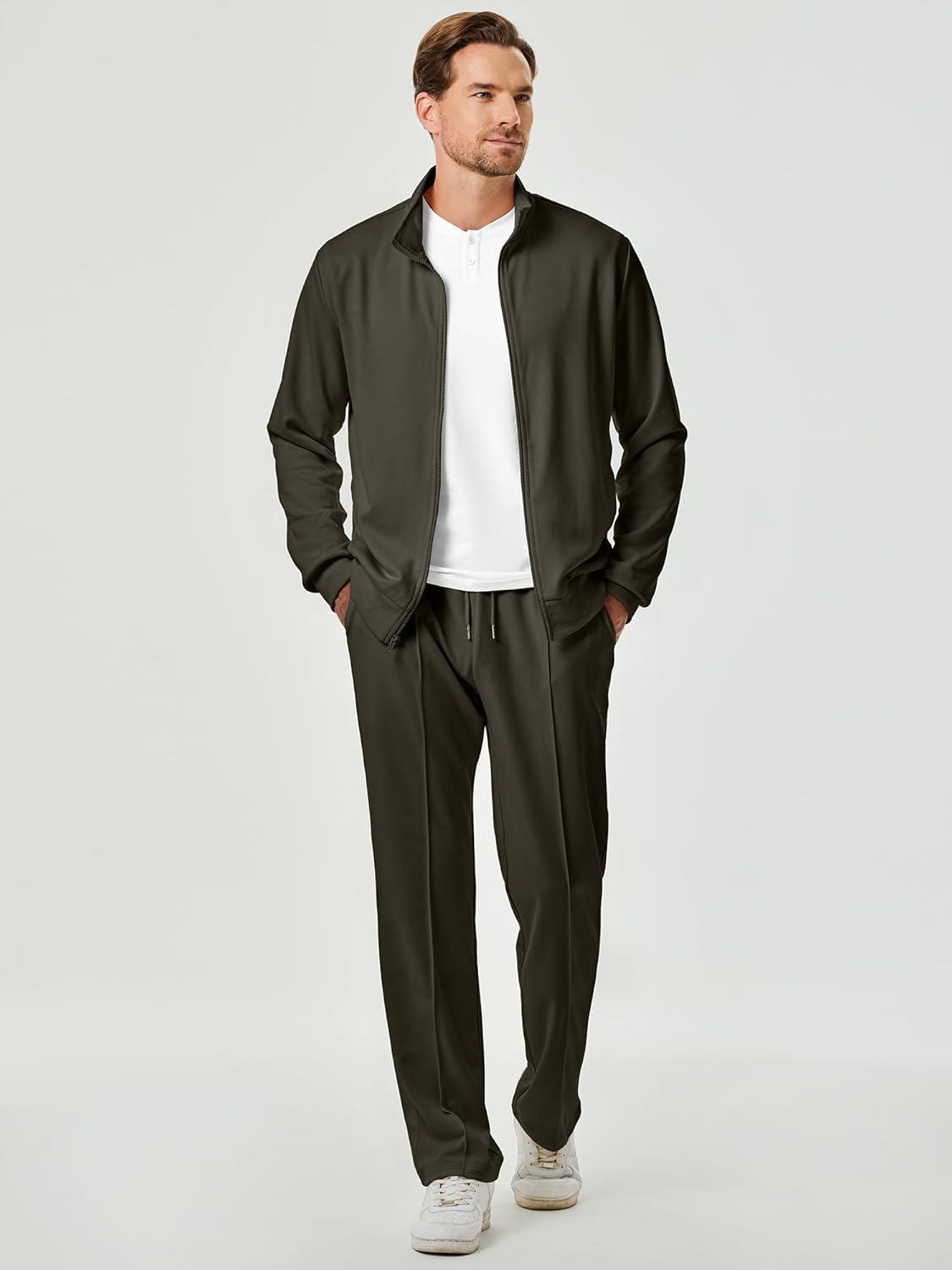 imageJMIERR Mens Tracksuit 2 Piece Set Full Zip Casual Sweatsuit Jogging Suits with Jogger Jackets and Pants Warm Up OutfitsGreen