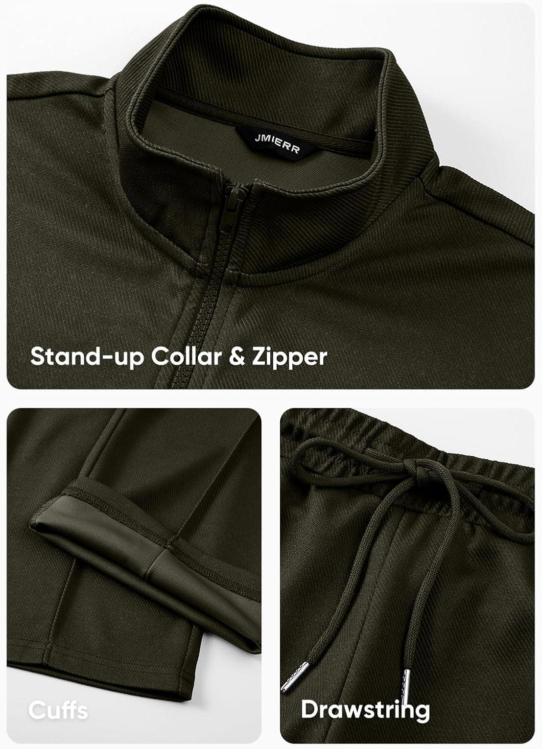 imageJMIERR Mens Tracksuit 2 Piece Set Full Zip Casual Sweatsuit Jogging Suits with Jogger Jackets and Pants Warm Up OutfitsGreen