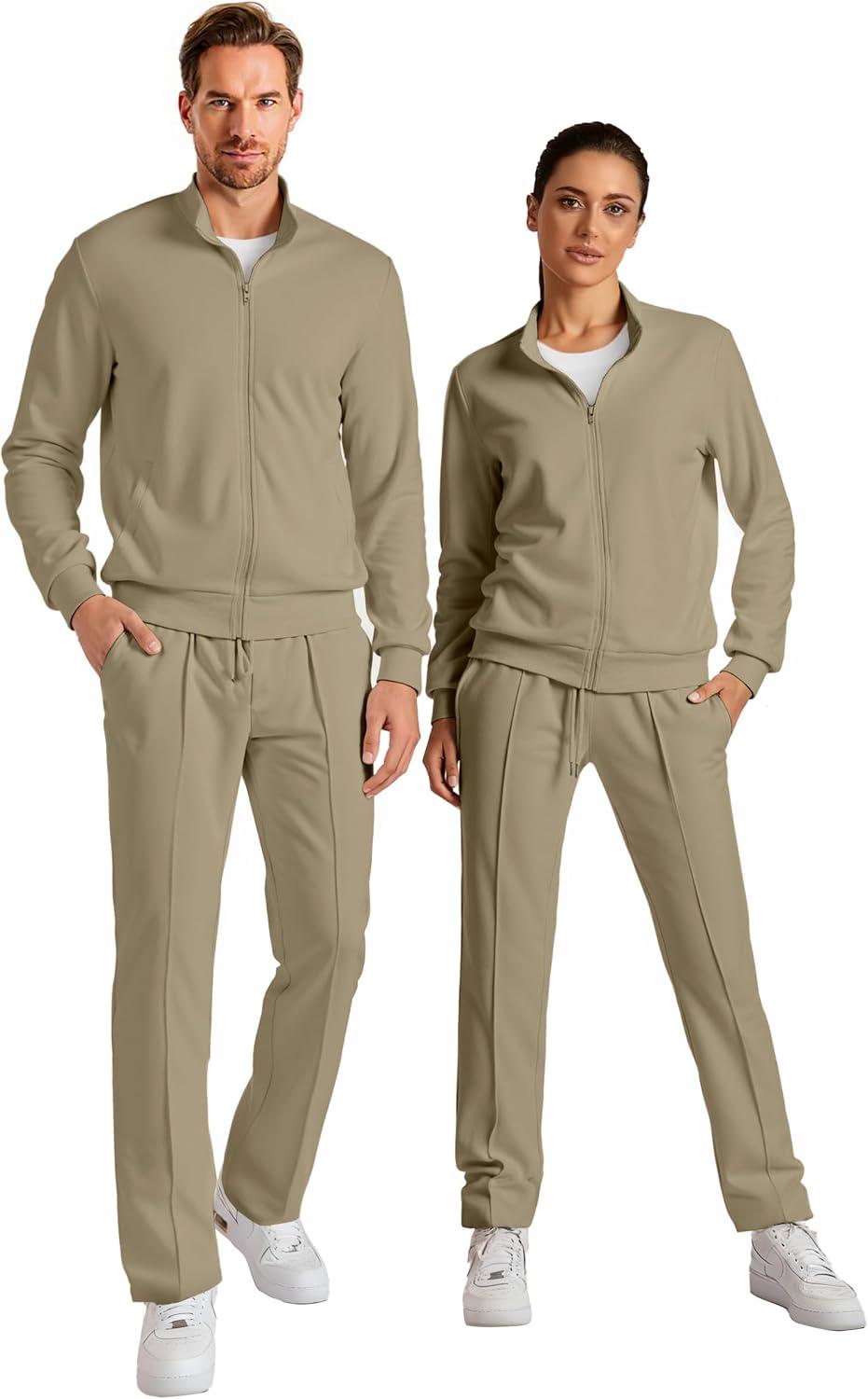 imageJMIERR Mens Tracksuit 2 Piece Set Full Zip Casual Sweatsuit Jogging Suits with Jogger Jackets and Pants Warm Up OutfitsKhaki