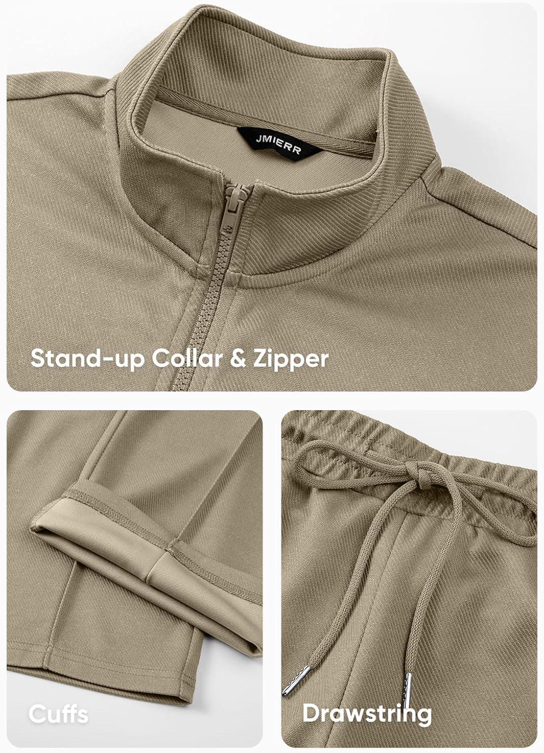 imageJMIERR Mens Tracksuit 2 Piece Set Full Zip Casual Sweatsuit Jogging Suits with Jogger Jackets and Pants Warm Up OutfitsKhaki