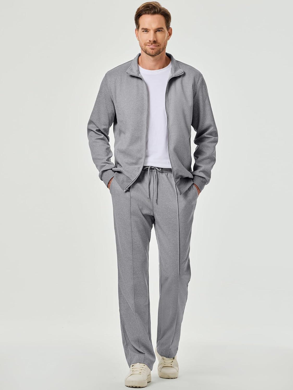 imageJMIERR Mens Tracksuit 2 Piece Set Full Zip Casual Sweatsuit Jogging Suits with Jogger Jackets and Pants Warm Up OutfitsLight Grey