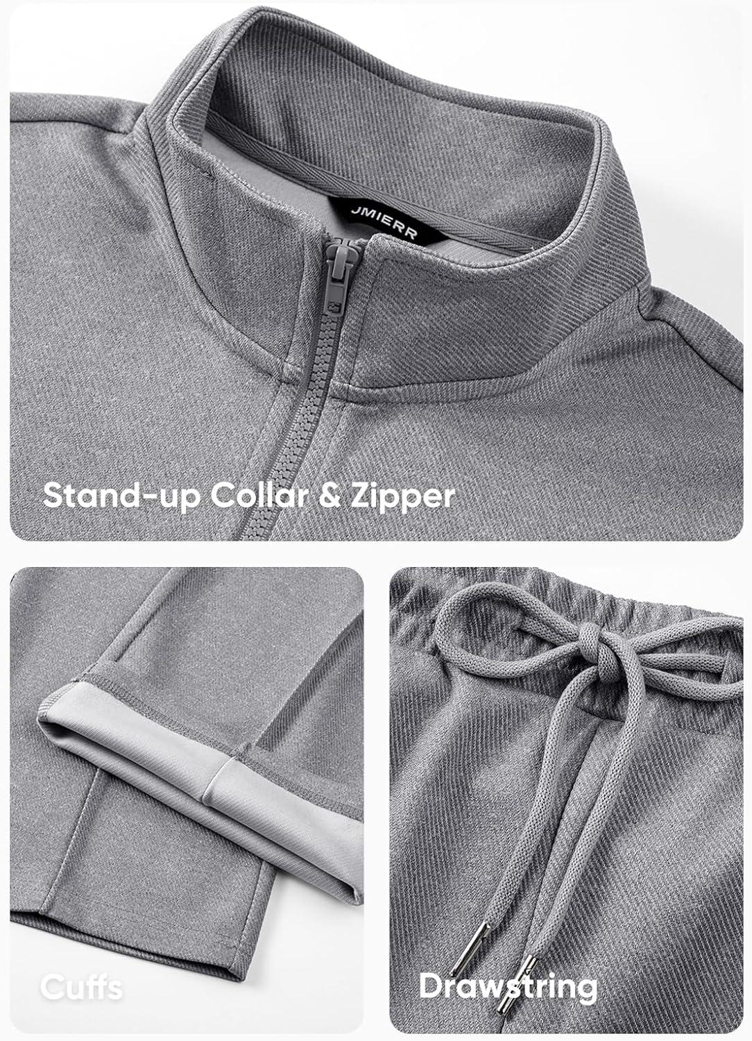 imageJMIERR Mens Tracksuit 2 Piece Set Full Zip Casual Sweatsuit Jogging Suits with Jogger Jackets and Pants Warm Up OutfitsLight Grey