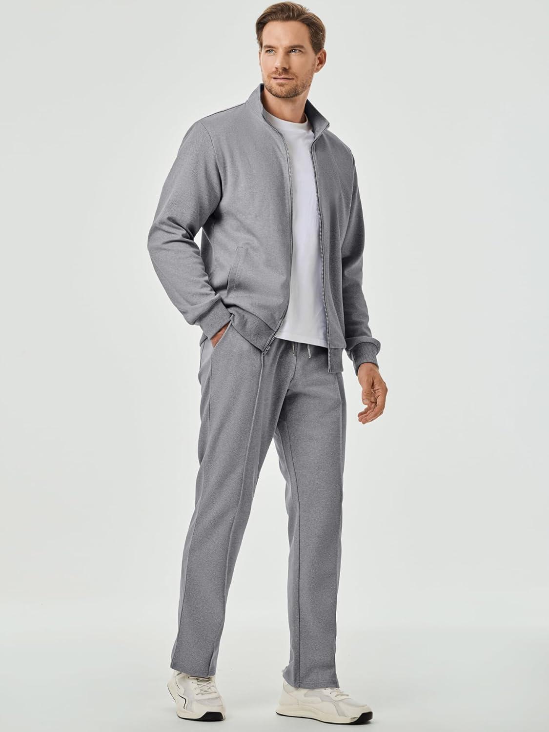 imageJMIERR Mens Tracksuit 2 Piece Set Full Zip Casual Sweatsuit Jogging Suits with Jogger Jackets and Pants Warm Up OutfitsLight Grey