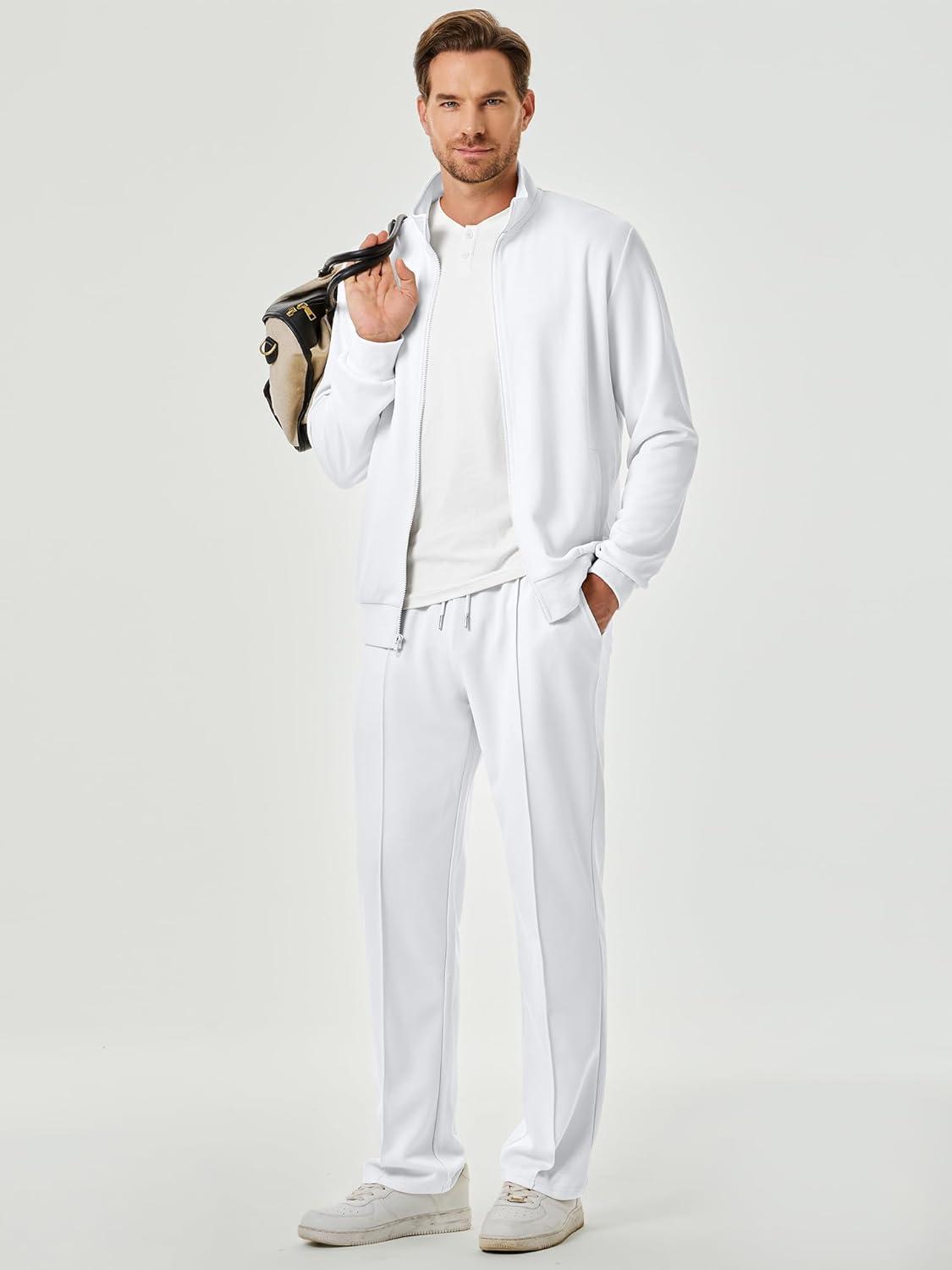 imageJMIERR Mens Tracksuit 2 Piece Set Full Zip Casual Sweatsuit Jogging Suits with Jogger Jackets and Pants Warm Up OutfitsWhite