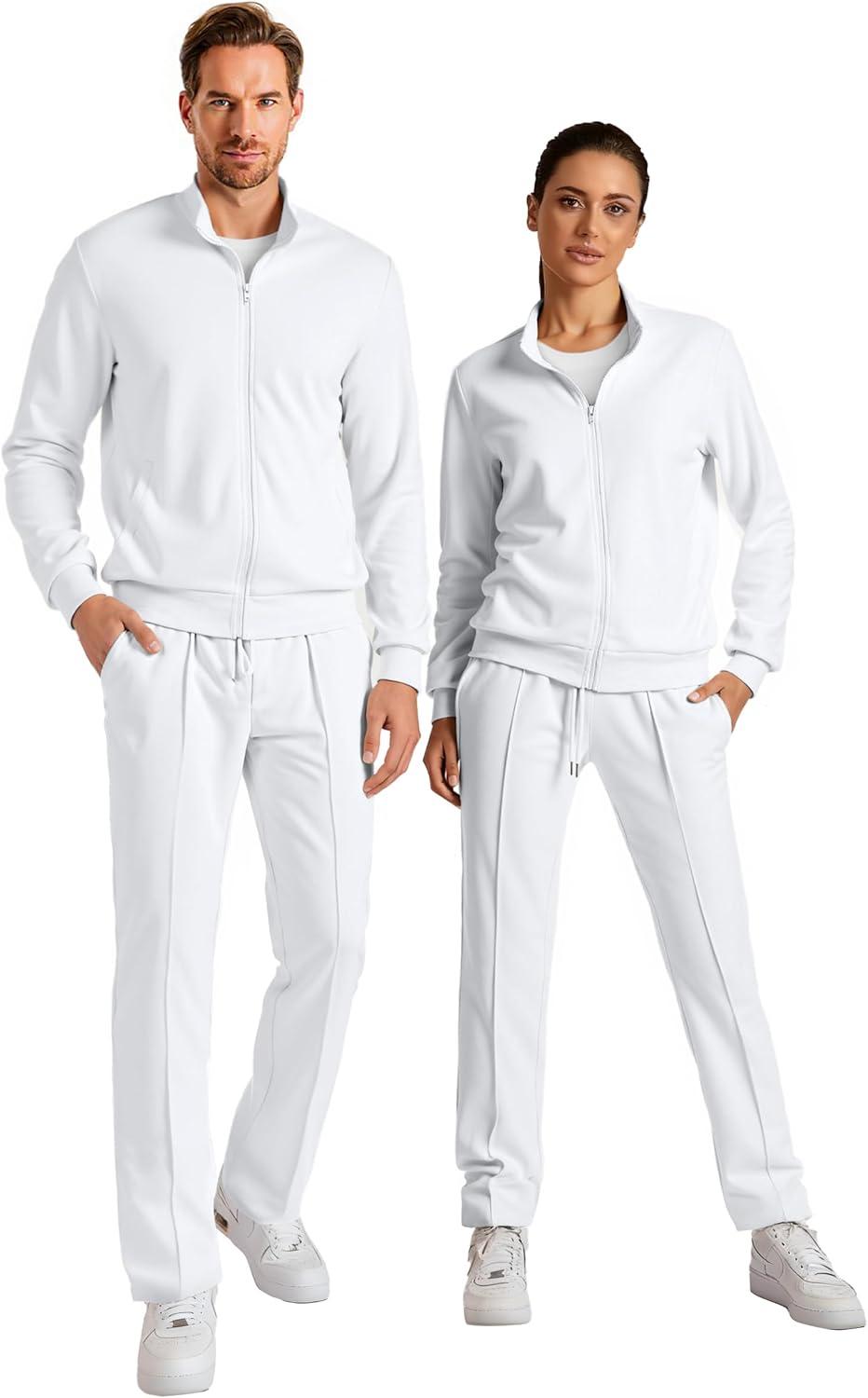 imageJMIERR Mens Tracksuit 2 Piece Set Full Zip Casual Sweatsuit Jogging Suits with Jogger Jackets and Pants Warm Up OutfitsWhite