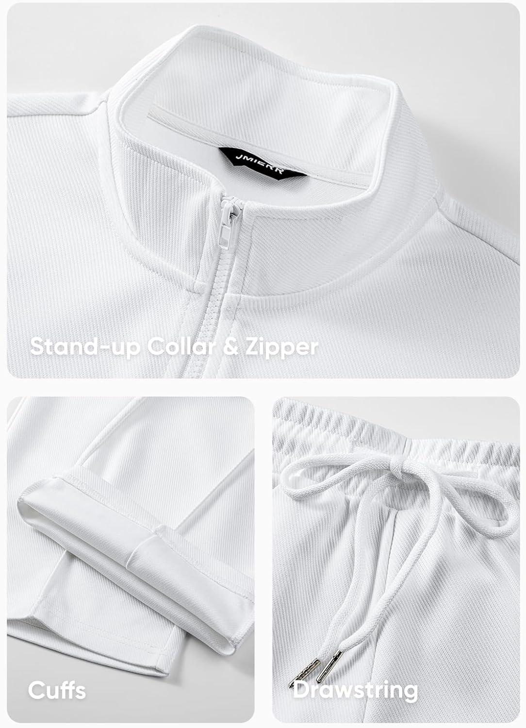 imageJMIERR Mens Tracksuit 2 Piece Set Full Zip Casual Sweatsuit Jogging Suits with Jogger Jackets and Pants Warm Up OutfitsWhite