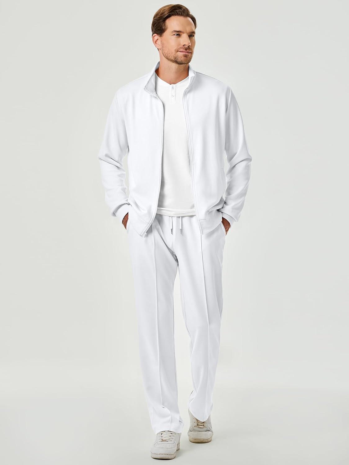 imageJMIERR Mens Tracksuit 2 Piece Set Full Zip Casual Sweatsuit Jogging Suits with Jogger Jackets and Pants Warm Up OutfitsWhite